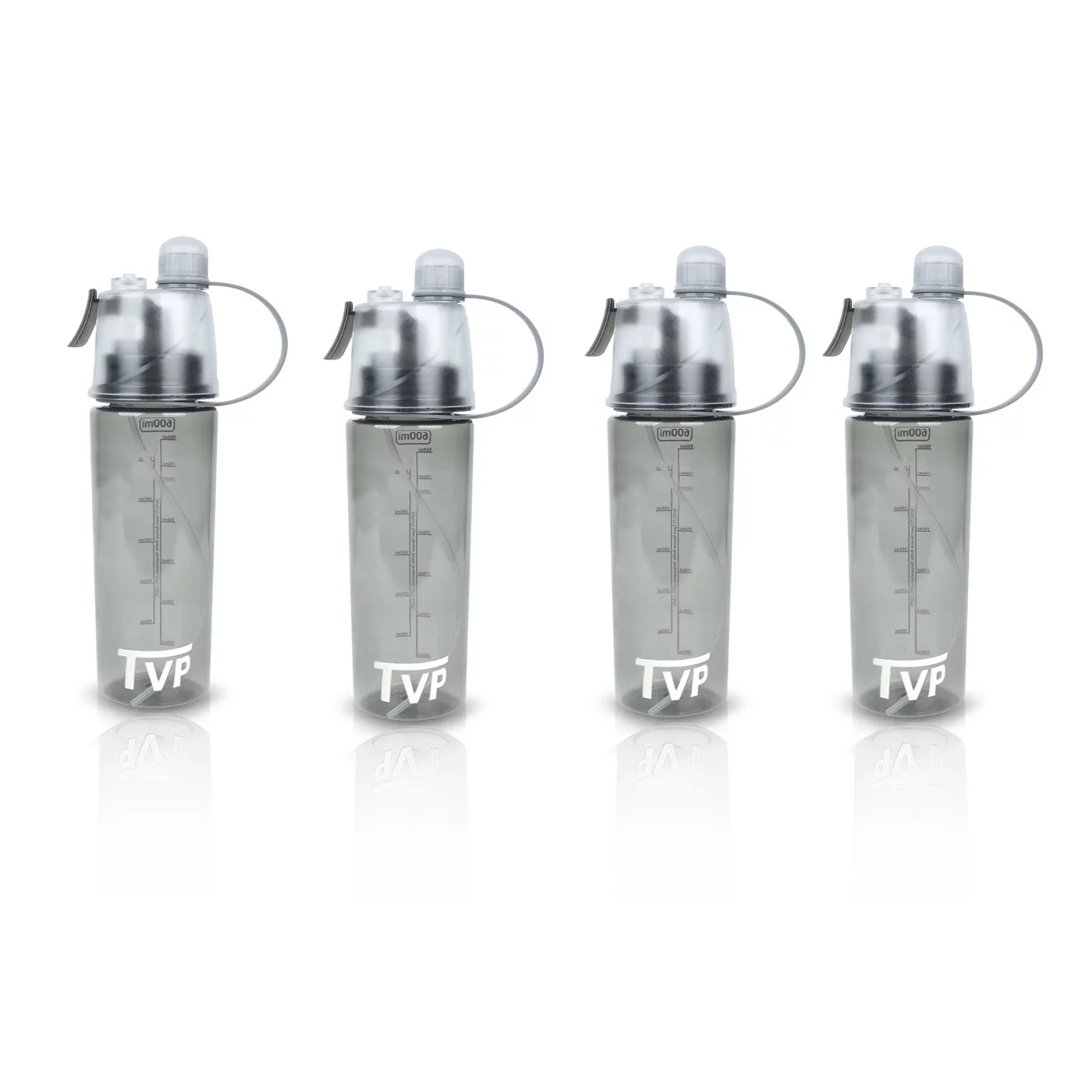 TVP Mist Spray and Sip, 2 in 1 Water Bottle for Sports & Outdoor Use, 20oz Black 4 Pack