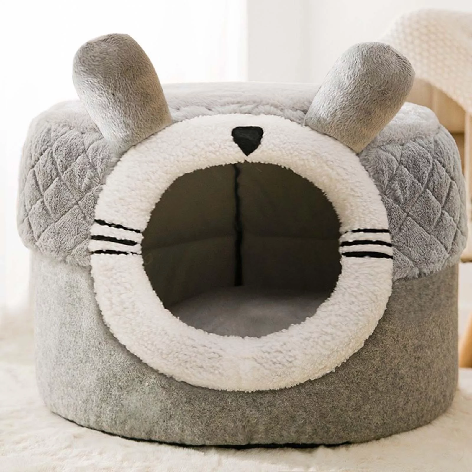 Foldable House for Cat Tent Cave Non Slip Bed Winter Nest with Removable Washable Cushid Pillow Cats Bed Puppy Kitten Bed Kitten Shelter S