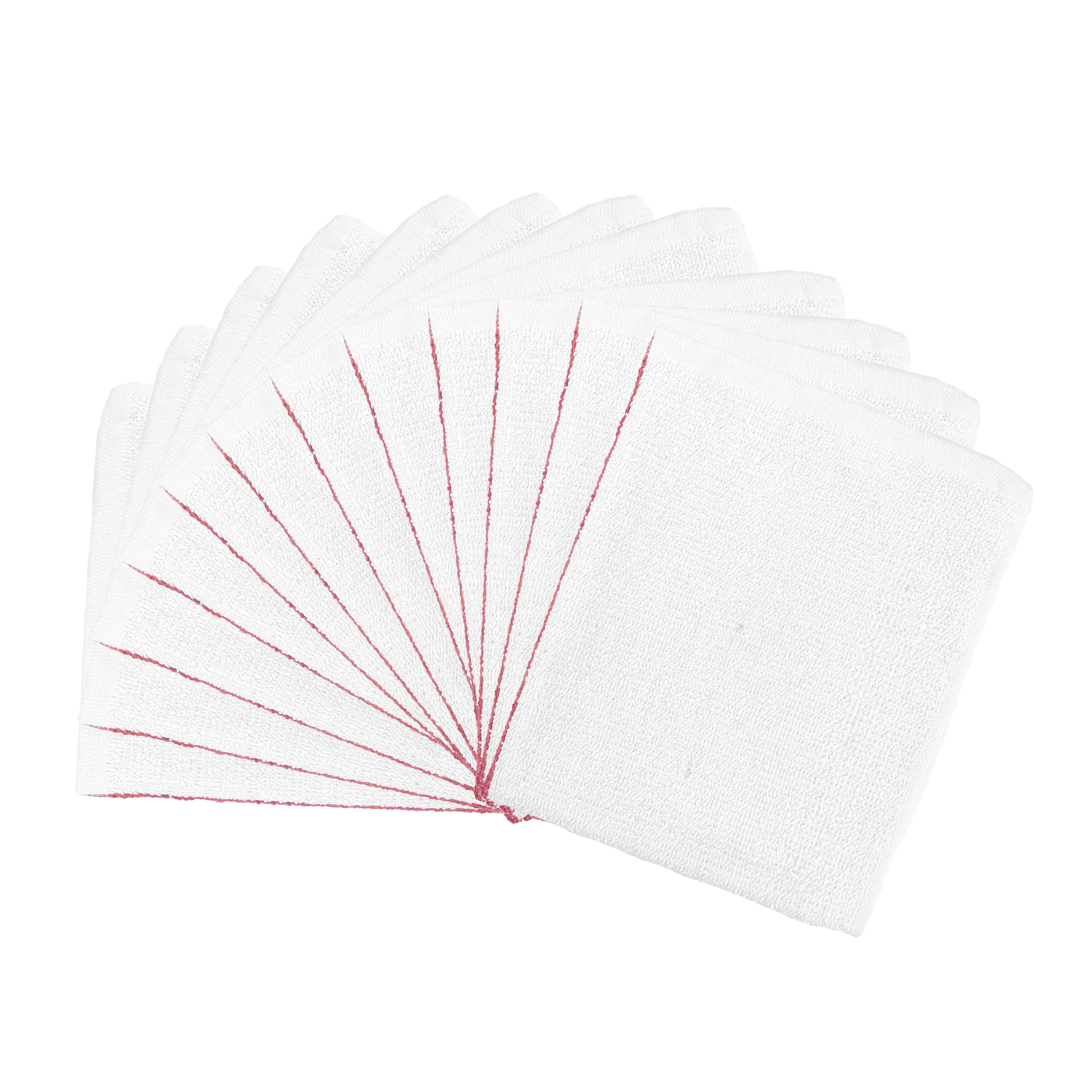 Arkwright Bar Mop Towels (16x19, (Bulk Case of 60), Cotton, White with Red Stripe