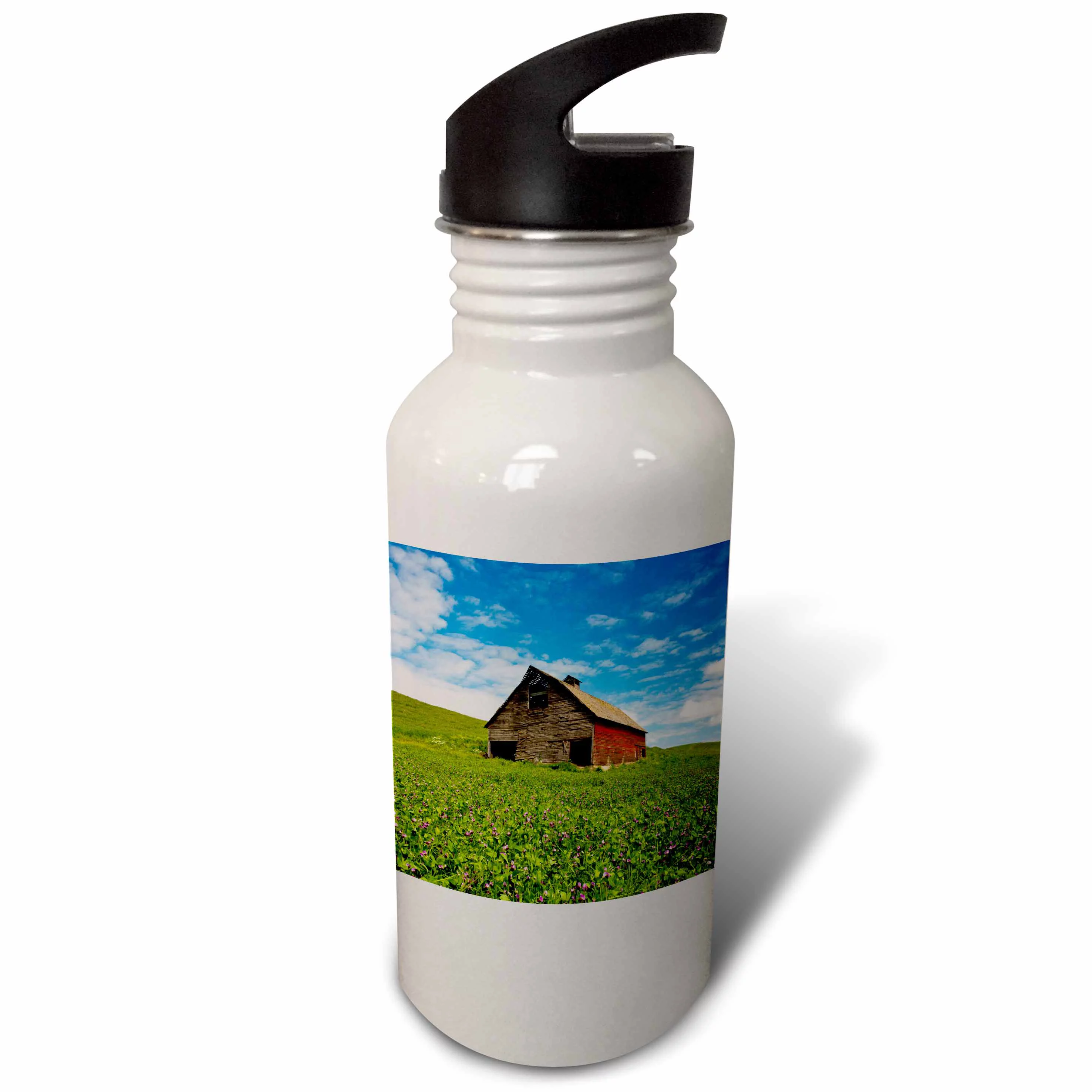 USA, Washington State, Palouse. Red barn in field of chickpeas, PR. 21 oz Sports Water Bottle wb-209608-1