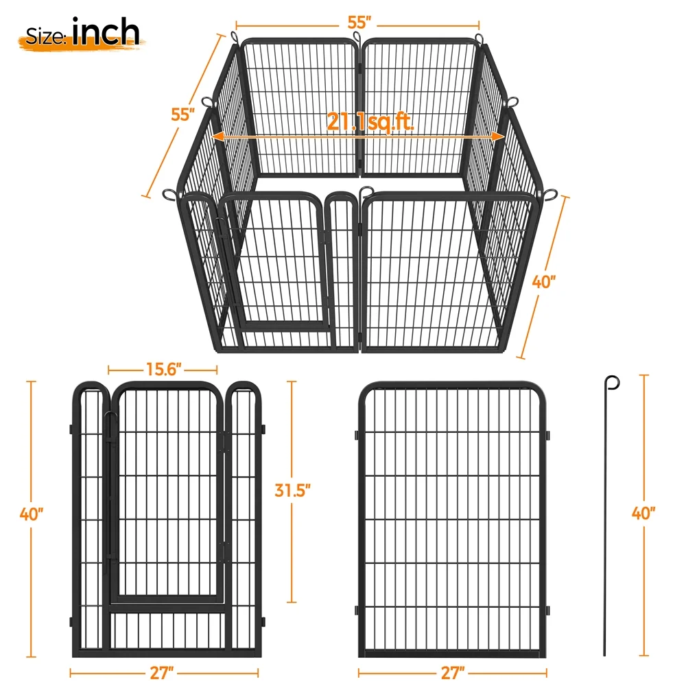 Yaheetech 39.5''H 8 Panels Metal Dog Playpen, Black