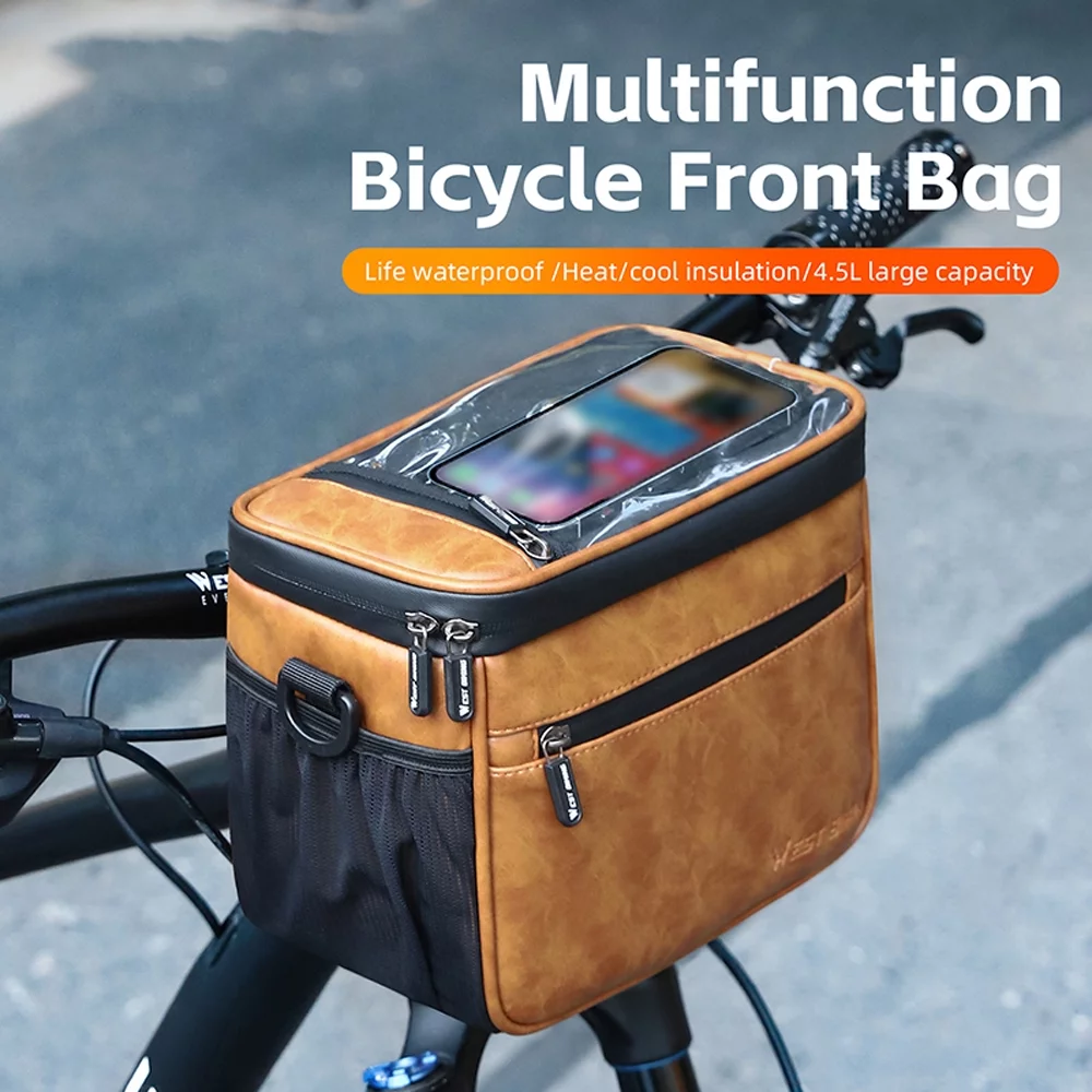 moobody Multifunctional Handlebar Bag Waterproof TouchScreen MobilePhone Bag Bike Front Bag Thermal Insulation and Cold Insulation PU Leather Bag Cycling Bag