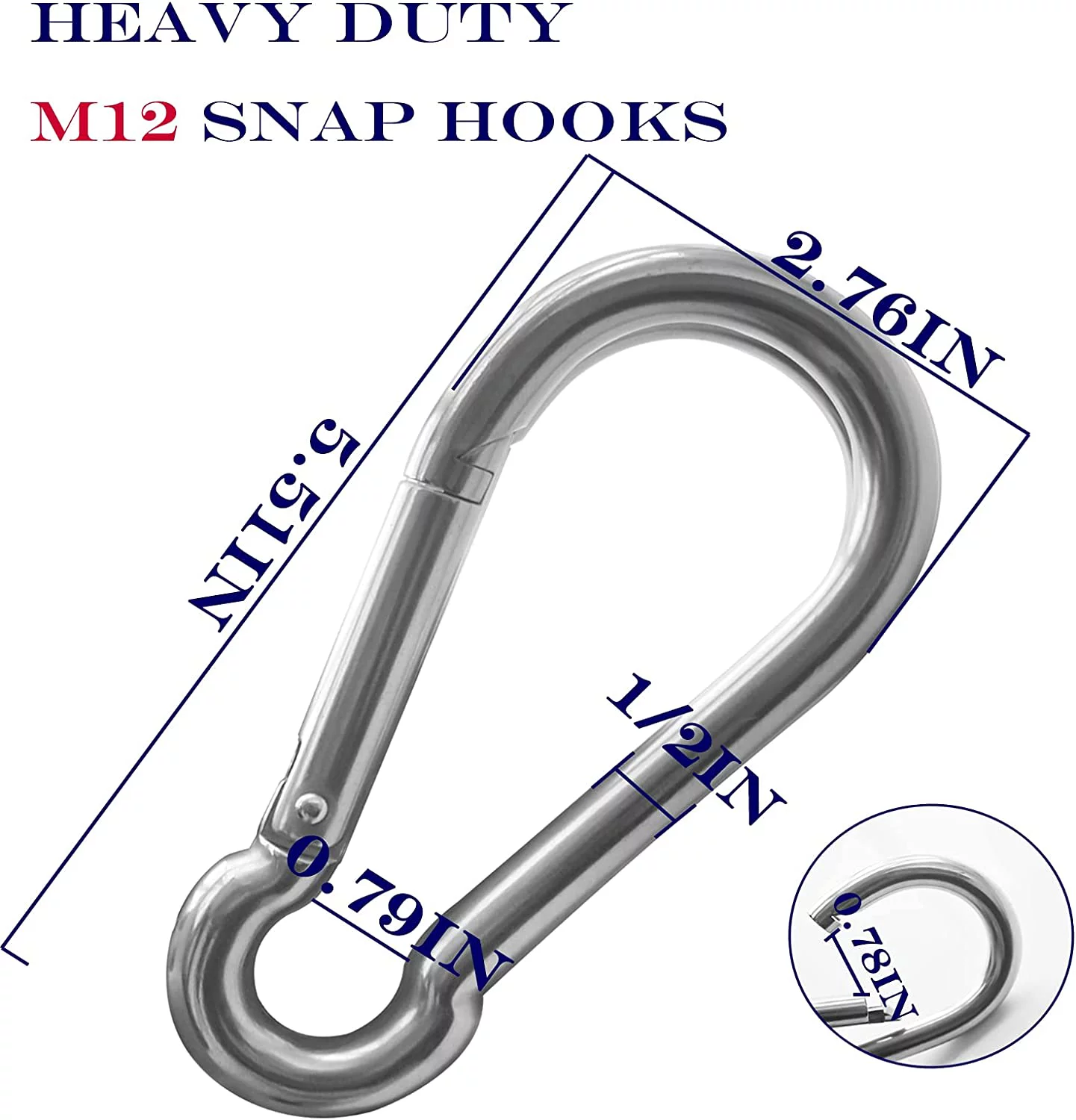 10Pack 5.5 Inch Spring Snap Hooks, Heavy Duty Carabiner Clips for Swing, 12MM 1/2” Quick Chain Link Buckle Clip Keychain Carabiners for Hammock Fitness Gym Boating-1350lbs Capacity