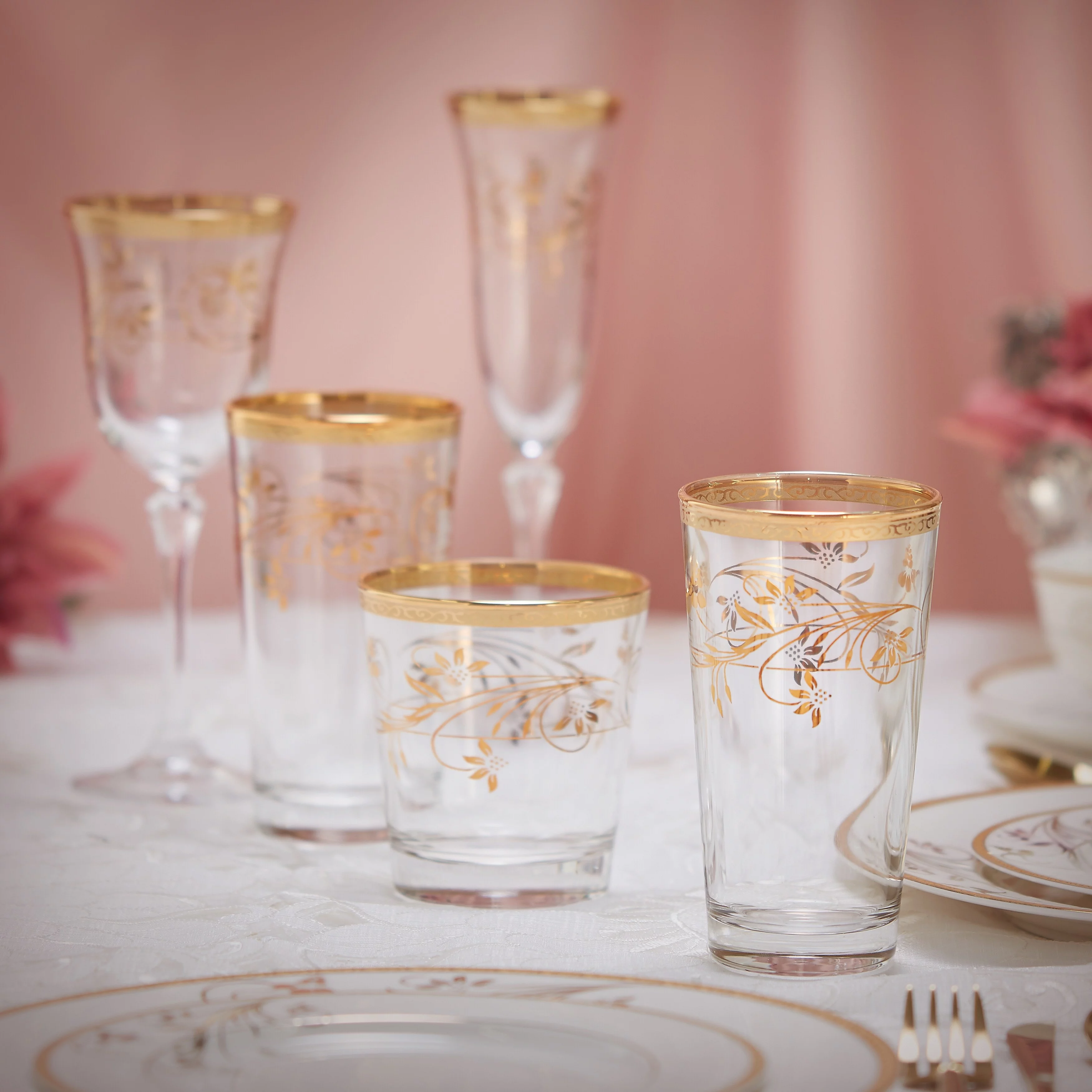 Lorenzo Import Company, LLC Lorren Home Trends Rosalia Flower High Ball, Set of 4