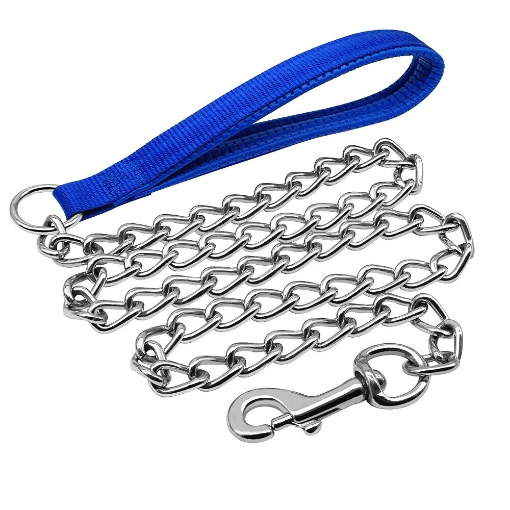 4ft Dog Chain Leash Heavy Duty Metal Walking Lead with Nylon Padded Handle Large