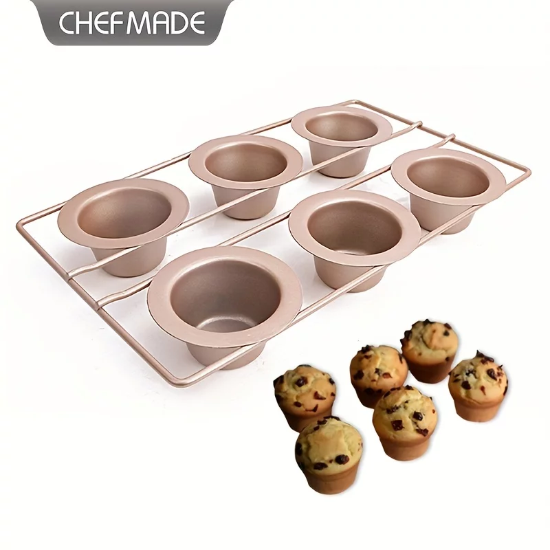 CHEFMADE 6 Cup Popover Pan (8.76''x15.2''), Non-Stick Cupcake Pan, Carbon Steel Cake Pan With Stand, Pudding Pan, Baking Tools For Oven, Kitchen Gadgets, Kitchen Accessories, Household Items