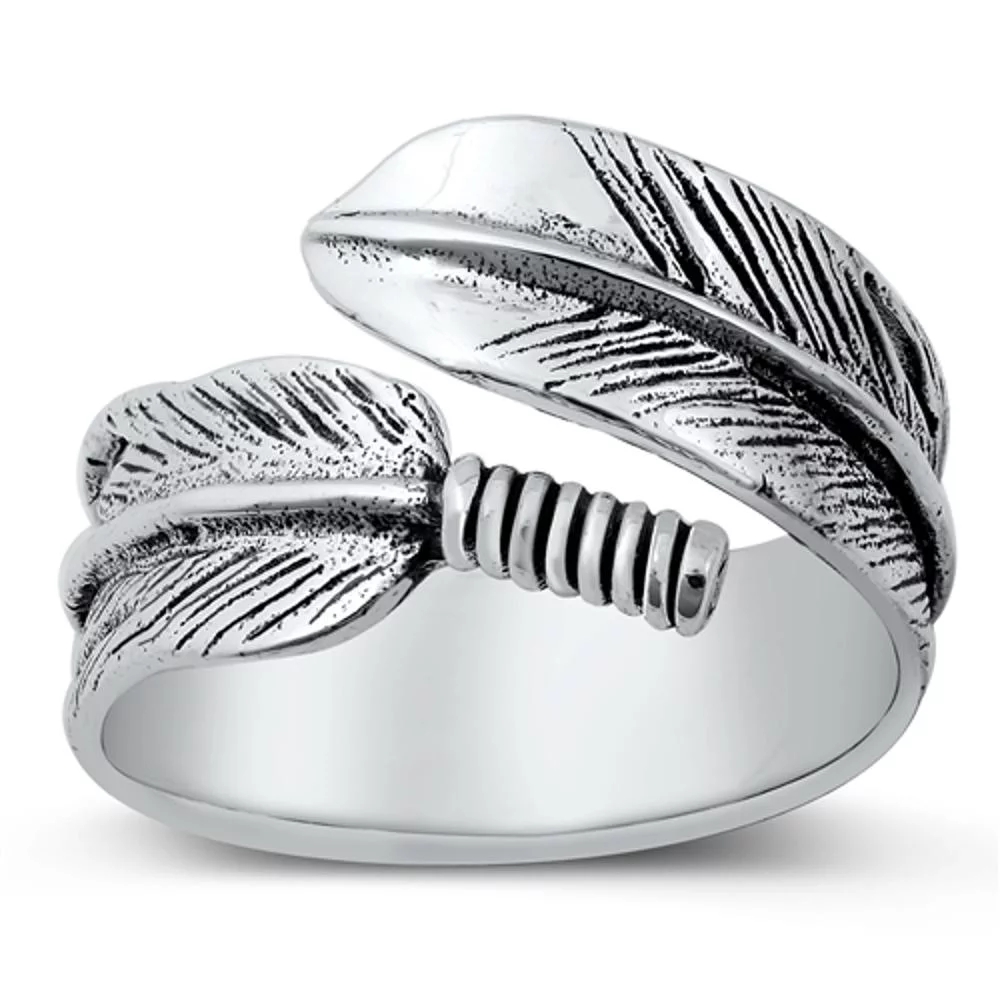 Boho Native Feather Wrap Ring .925 Sterling Silver Spoon Band Jewelry Female Male Unisex Size 7