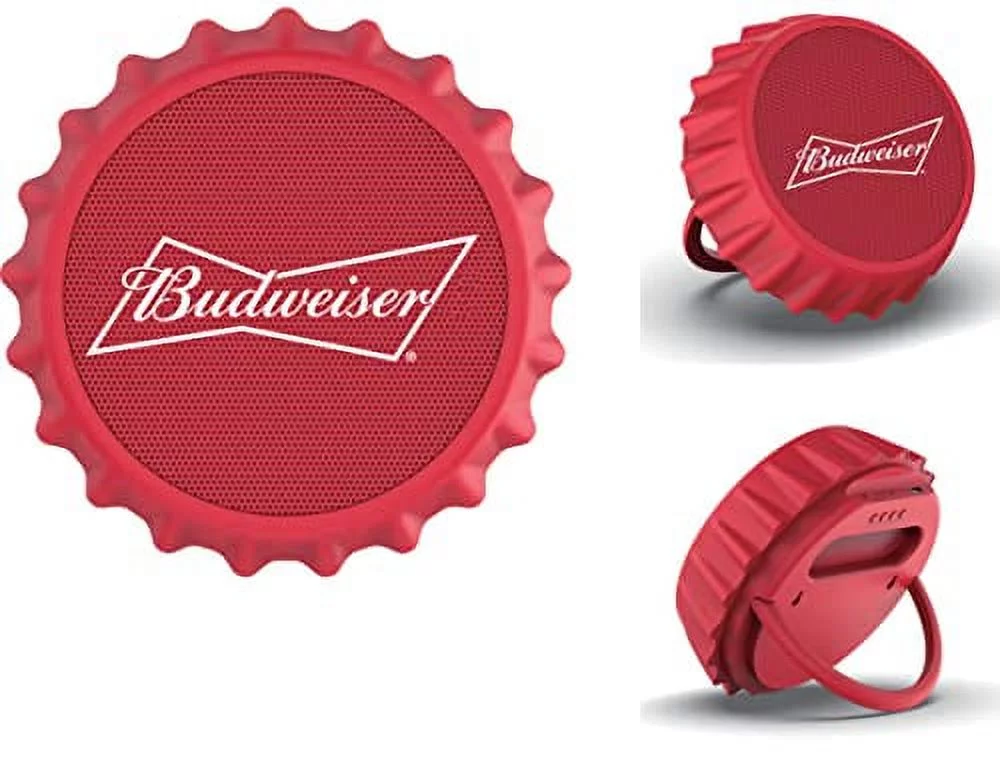 Budweiser Bluetooth Bottle Cap Speaker with Color Changing Lights - Wall Mounting Speaker - Kick Stand Speaker - FM Radio -