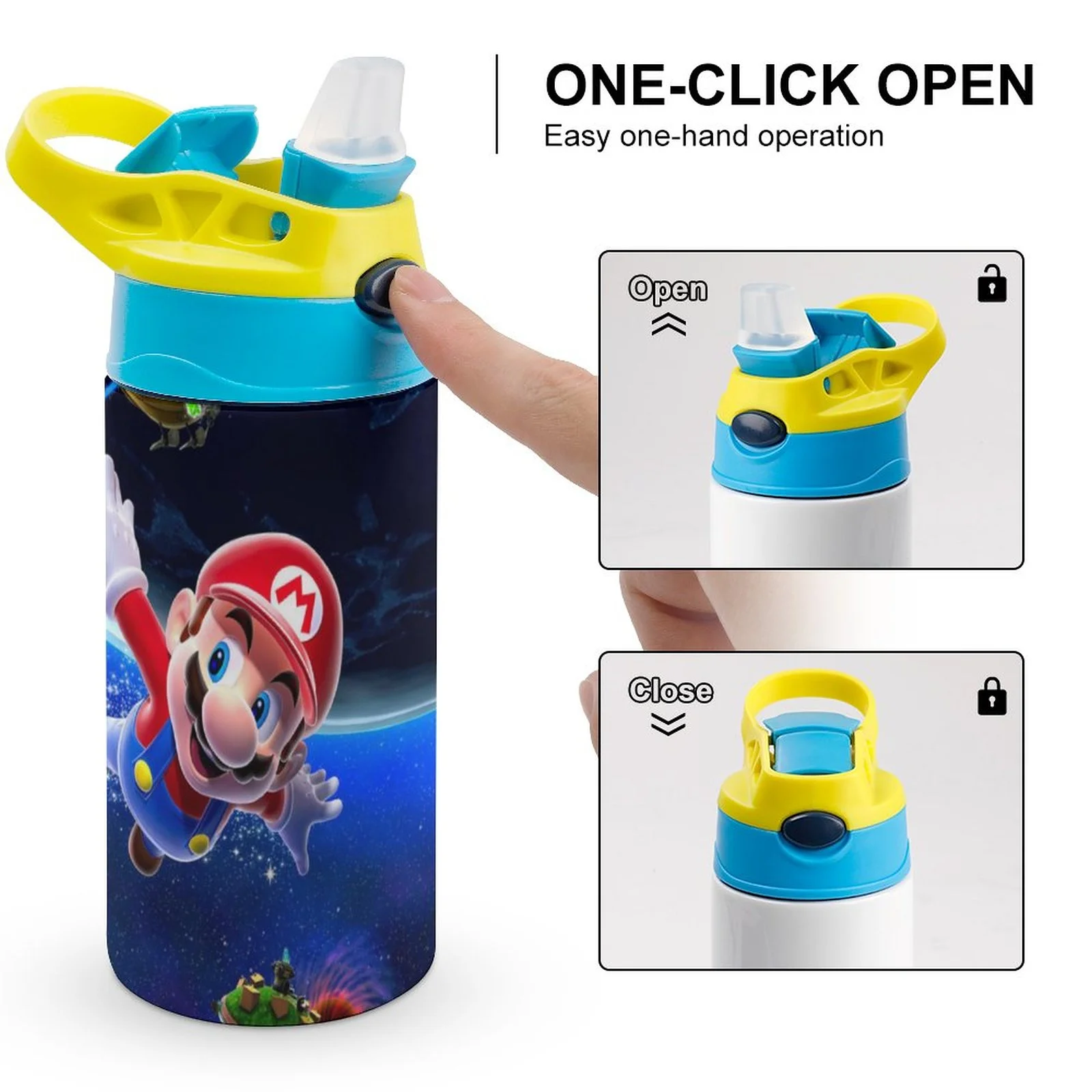 Fly Super Mario Kid's Insulated Water Bottle With Straw Vacuum Stainless Steel Cup Leak-Proof Children Toddler Thermoses