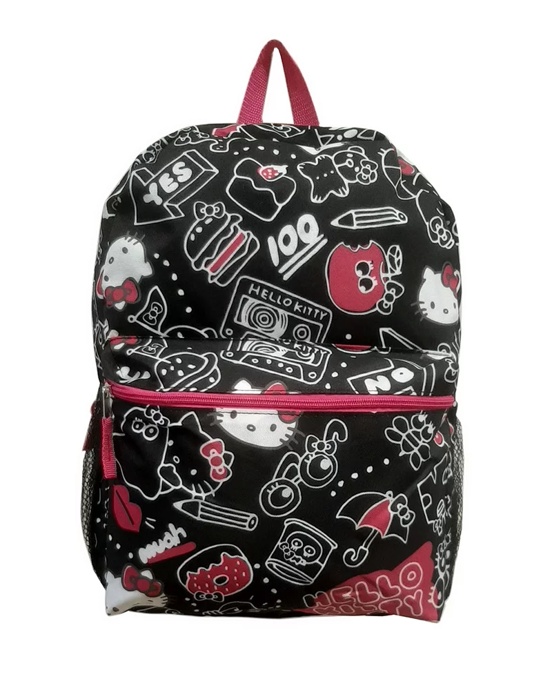 Hello Kitty Child Black All-over Print Backpack for Kids 16 inch Padded Shoulder Bag