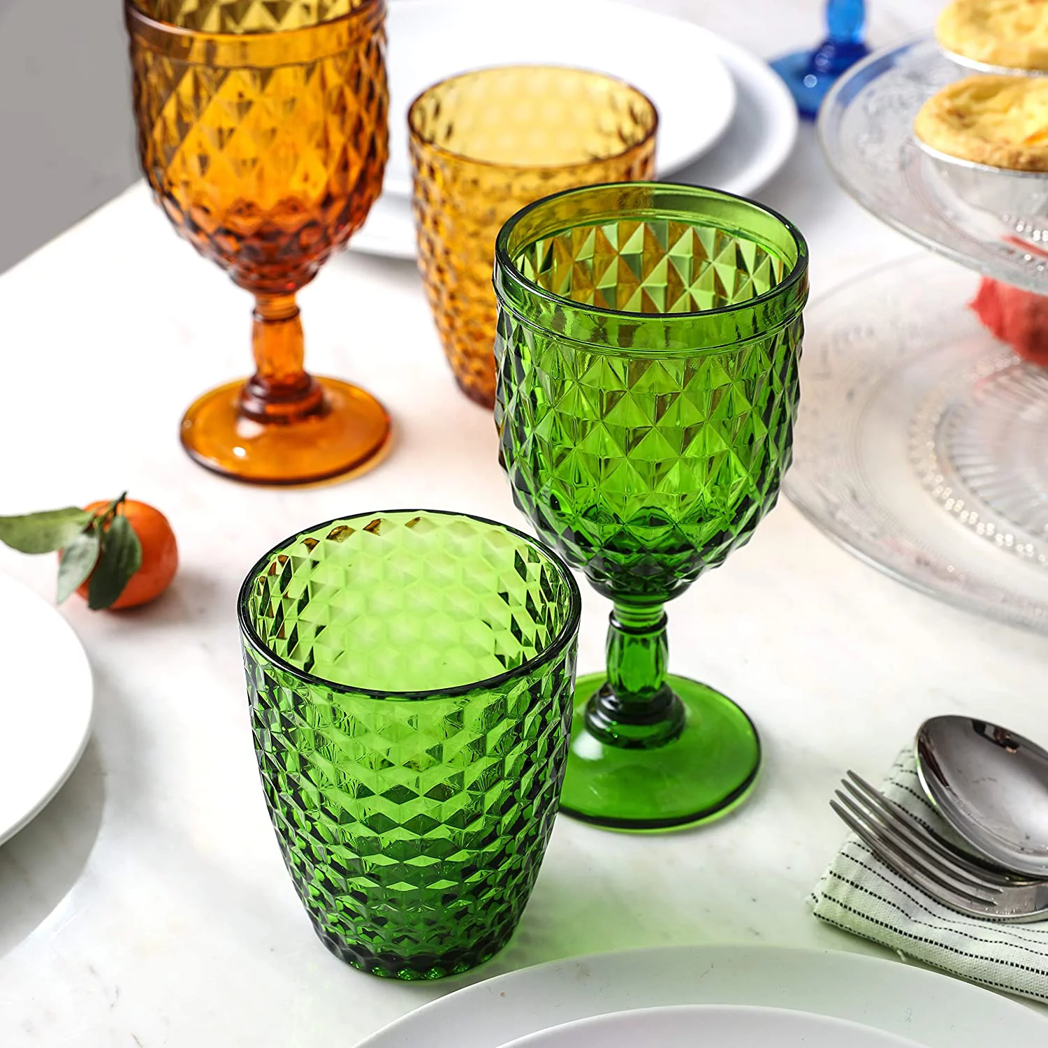 Colored Glass Goblet Set of 4 Multi Colors Drinking Glasses (11 OZ)