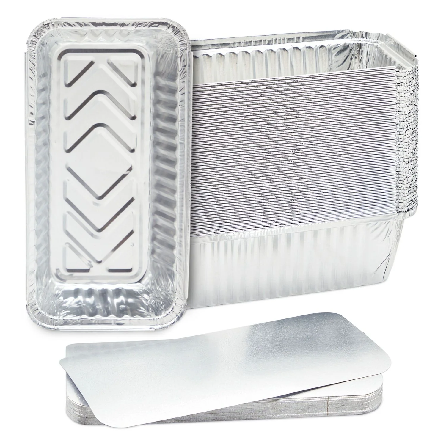 50 Pack Aluminum Foil 2 lb Disposable Loaf Pans With Lids for Baking Bread, Heating, Storing Food (22oz, 8.5 x 4.5 In)