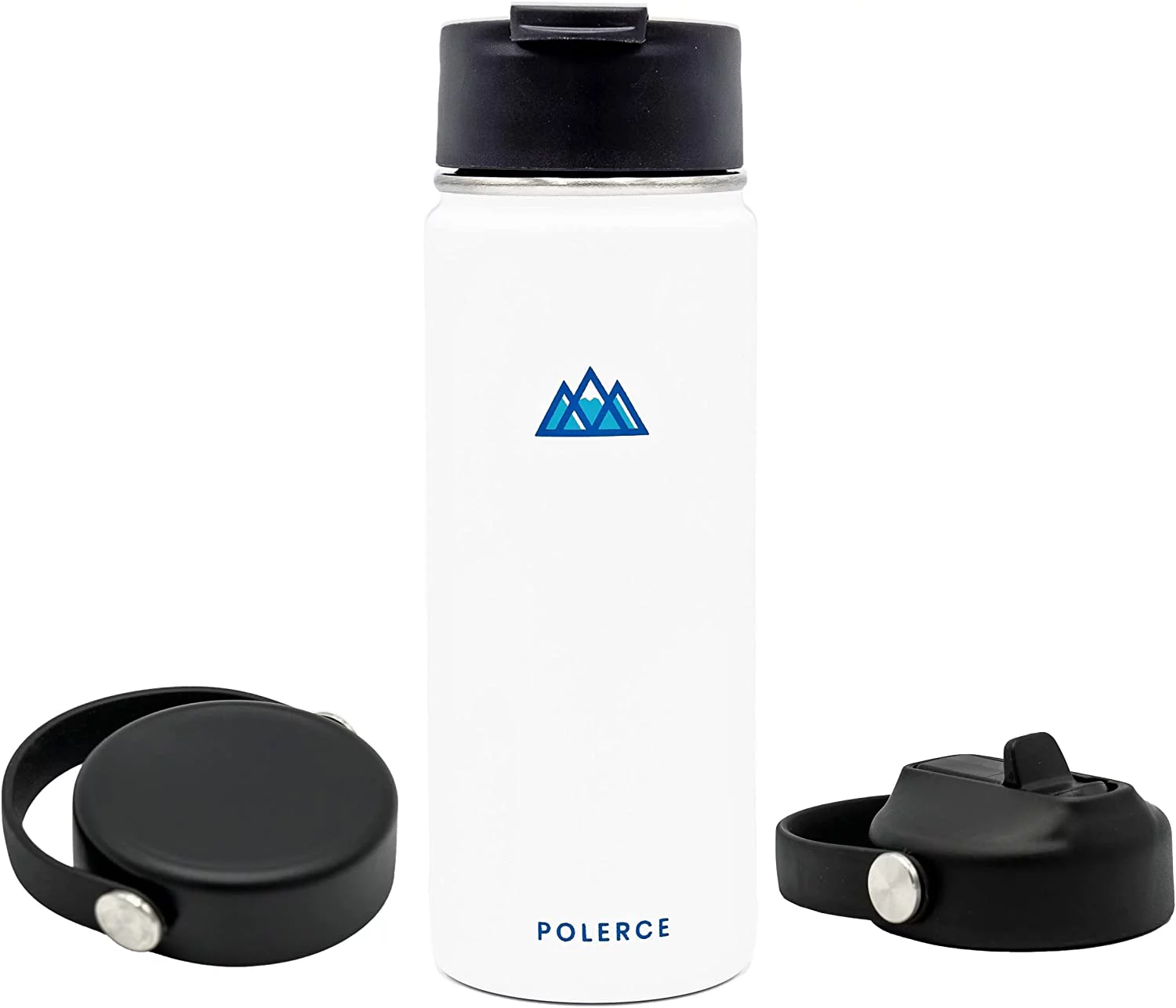 Vacuum Insulated Bottle with 3 Lids - Stainless Steel Thermally Insulated Flask - by Polerce (18 fl oz, White)