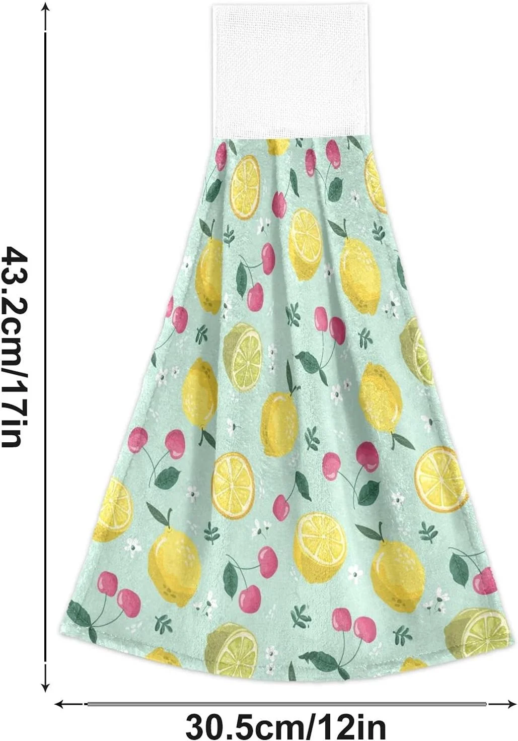 Kitchen Towels with Hanging Loop, Summer Lemons Cherry Blossom Tropical Fruit Dish Towels for Kitchen, Absorbent Kitchen Hand Towels Set of 2, 12x17 inch