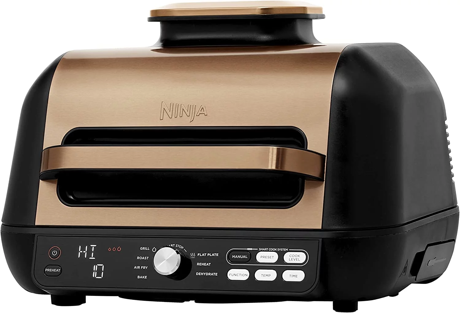 Ninja IG651 QCP Foodi Smart XL Pro 7-in-1 Indoor Grill/Griddle Combo, use Opened or Closed, with Griddle, Air Fry Smart Thermometer, COPPER (Refurbished)