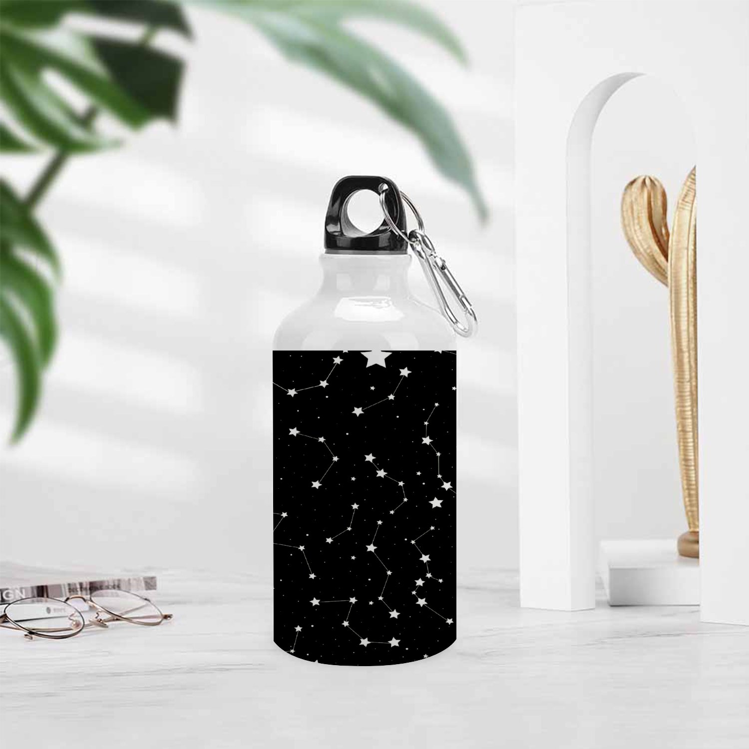 GZHJMY Sports Water Bottles, Black Star Large Capacity Aluminium Portable Leakproof Lightweight Drink Bottles for Fitness and Outdoor Enthusiasts