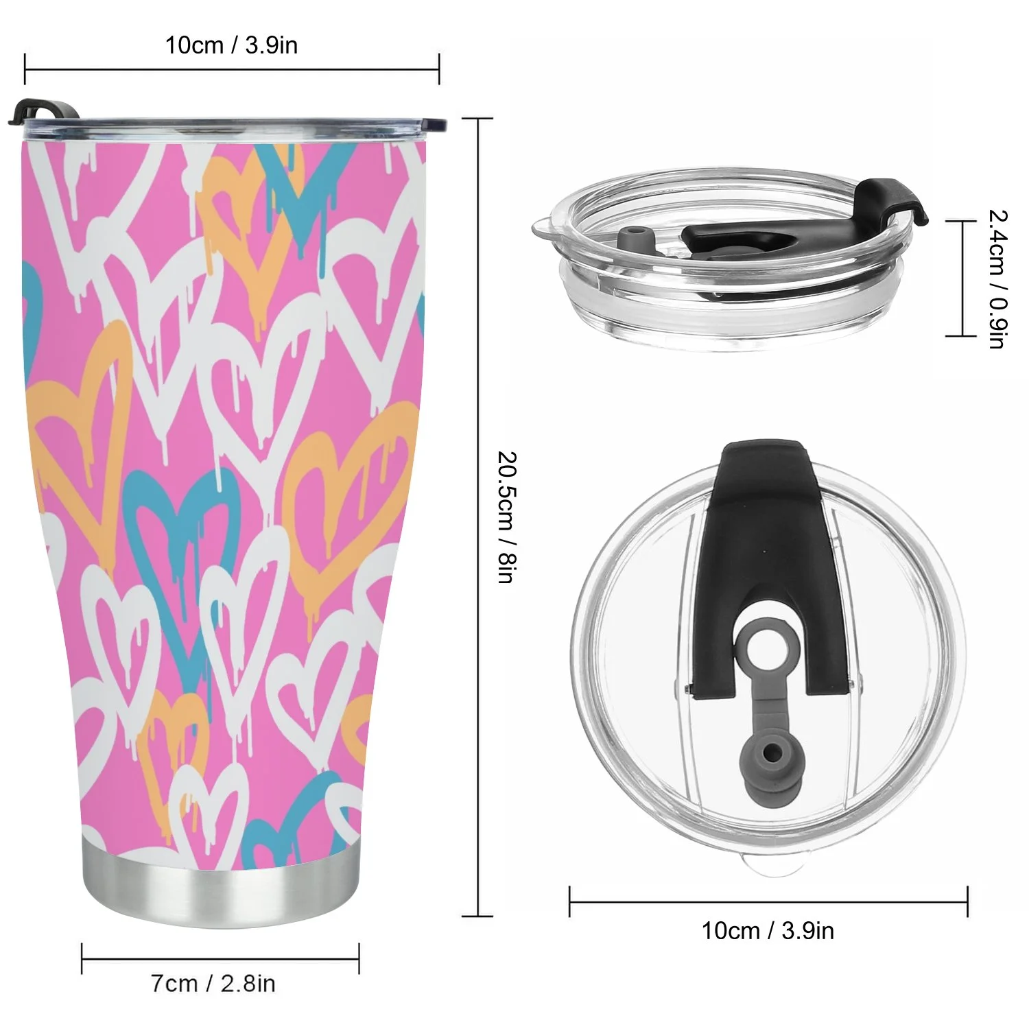 Hidove Stainless Steel Tumbler, Graffiti Hearts 30oz Leak Proof & Stainless Steel Bottle for Hot & Cold Drinks - Coffee Travel Mug, Water Metal Canteen, Thermal Cup