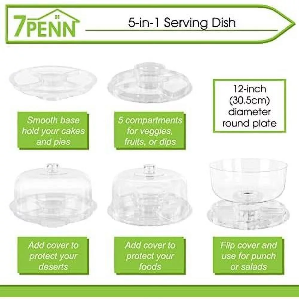 Clear Cake Stand With Dome Cover Lid - 12In Multi-Function Cake Plate Serving Platter And Punch Bowl Set