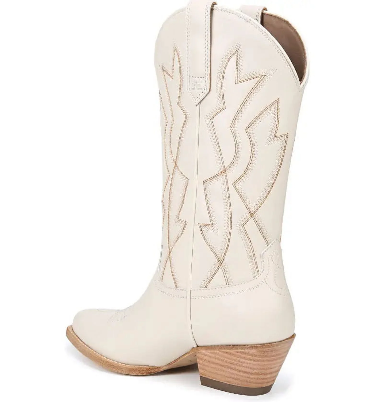 Sam Edelman Fuller Ivory Stacked Heel Pointed Toe Pull On Leather Western Boots (Ivory, 5)