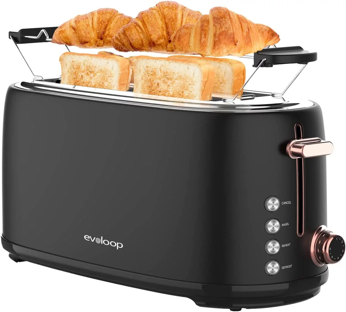 Evoloop Toaster 4 Slice, Stainless Steel Bread Toasters, 6 Bread Shade Settings, Black