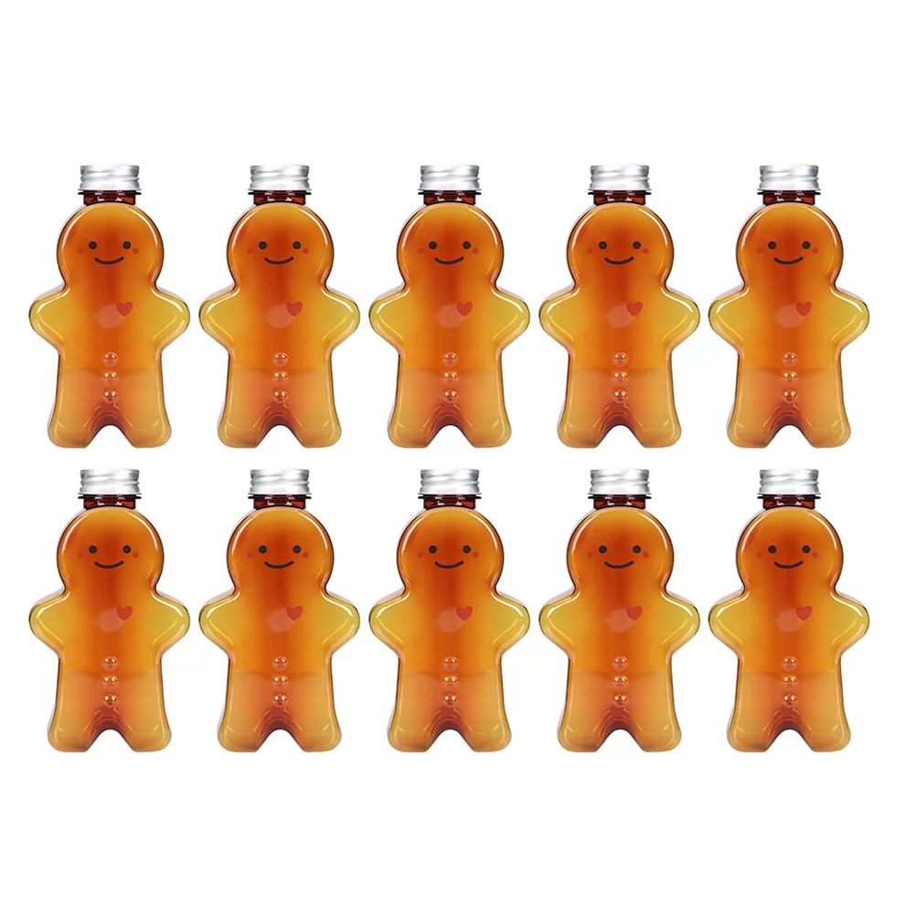 10pcs Christmas Bottles Xmas Gingerbread Man Candy Jars Juice Bottles 500ml