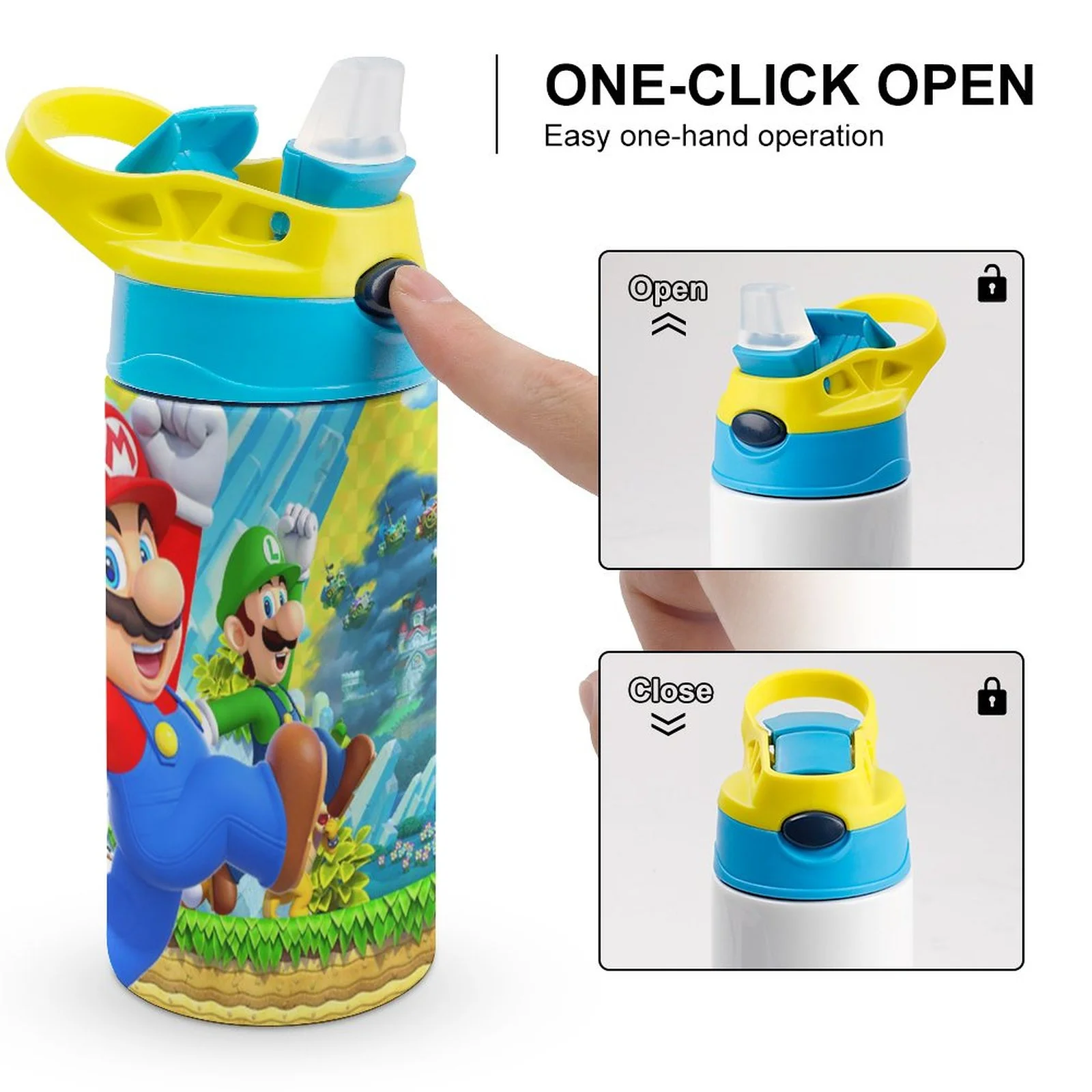 Super Mario Luigi Kid's Insulated Water Bottle With Straw Vacuum Stainless Steel Cup Leak-Proof Children Toddler Thermoses