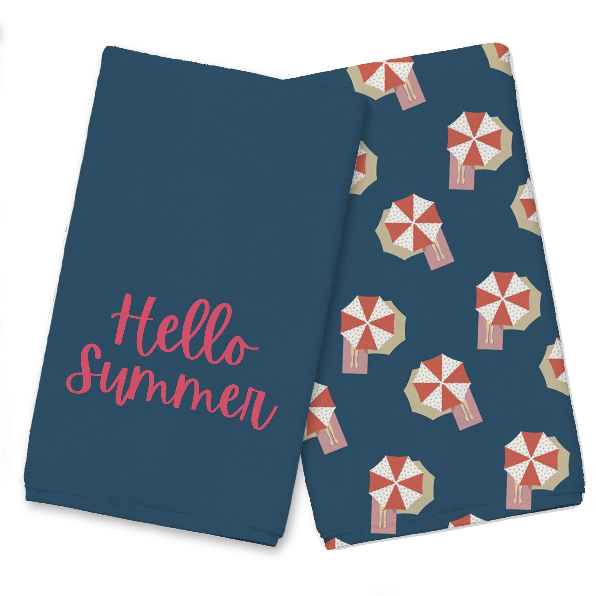 Creative Products Hello Summer Navy and Pink 16 x 25 Tea Towel Set of 2