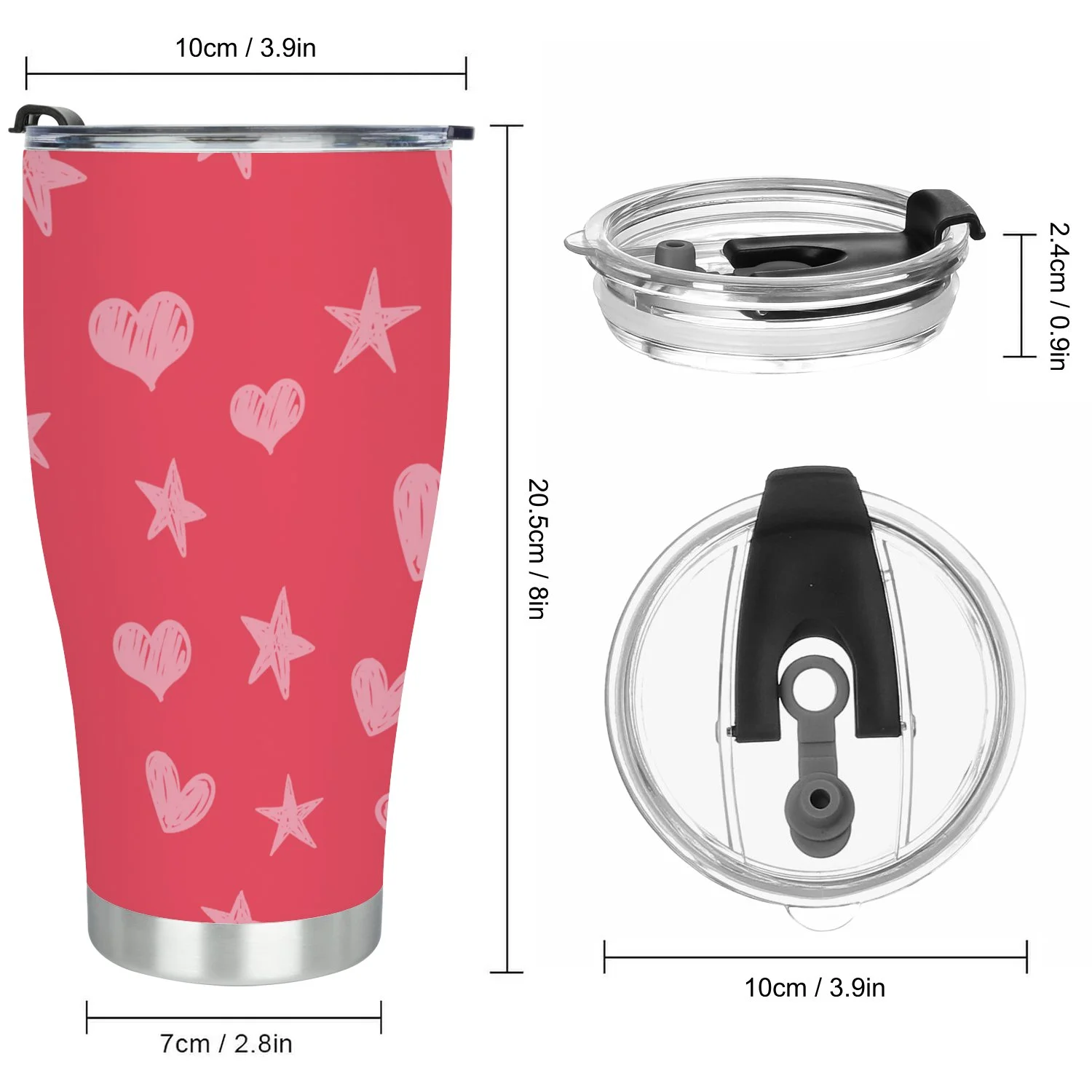 Hidove Stainless Steel Tumbler, Heart and Star Doodles Seamless Pattern 30oz Leak Proof & Stainless Steel Bottle for Hot & Cold Drinks - Coffee Travel Mug, Water Metal Canteen, Thermal Cup