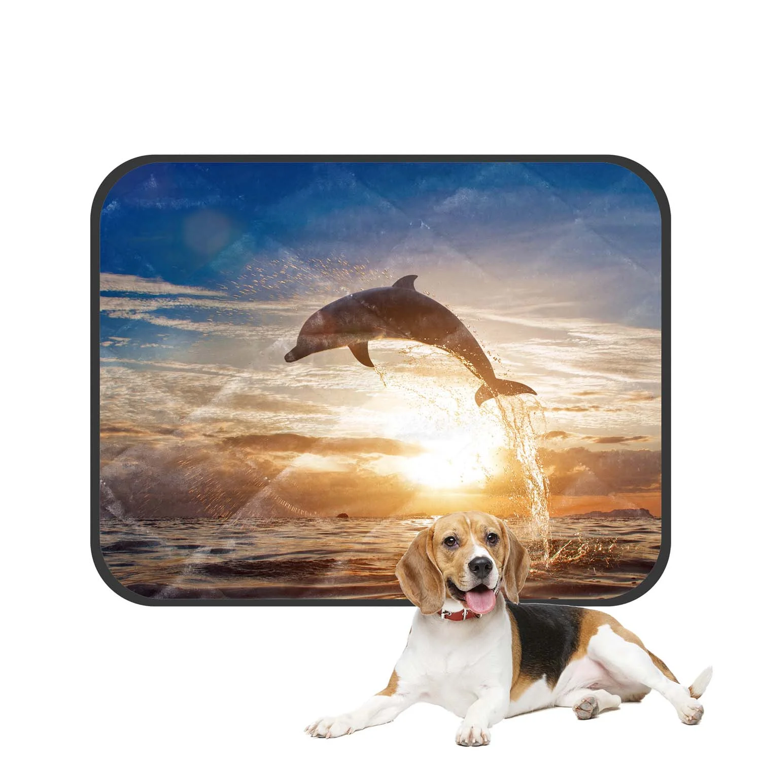 PKQWTM dolphin leaping jumping shining sunset sea water Pet Dog Cat Bed Pee Pads Mat Cushion Potty Dogs Blankets Crate Bed Kennel 25x30 inch