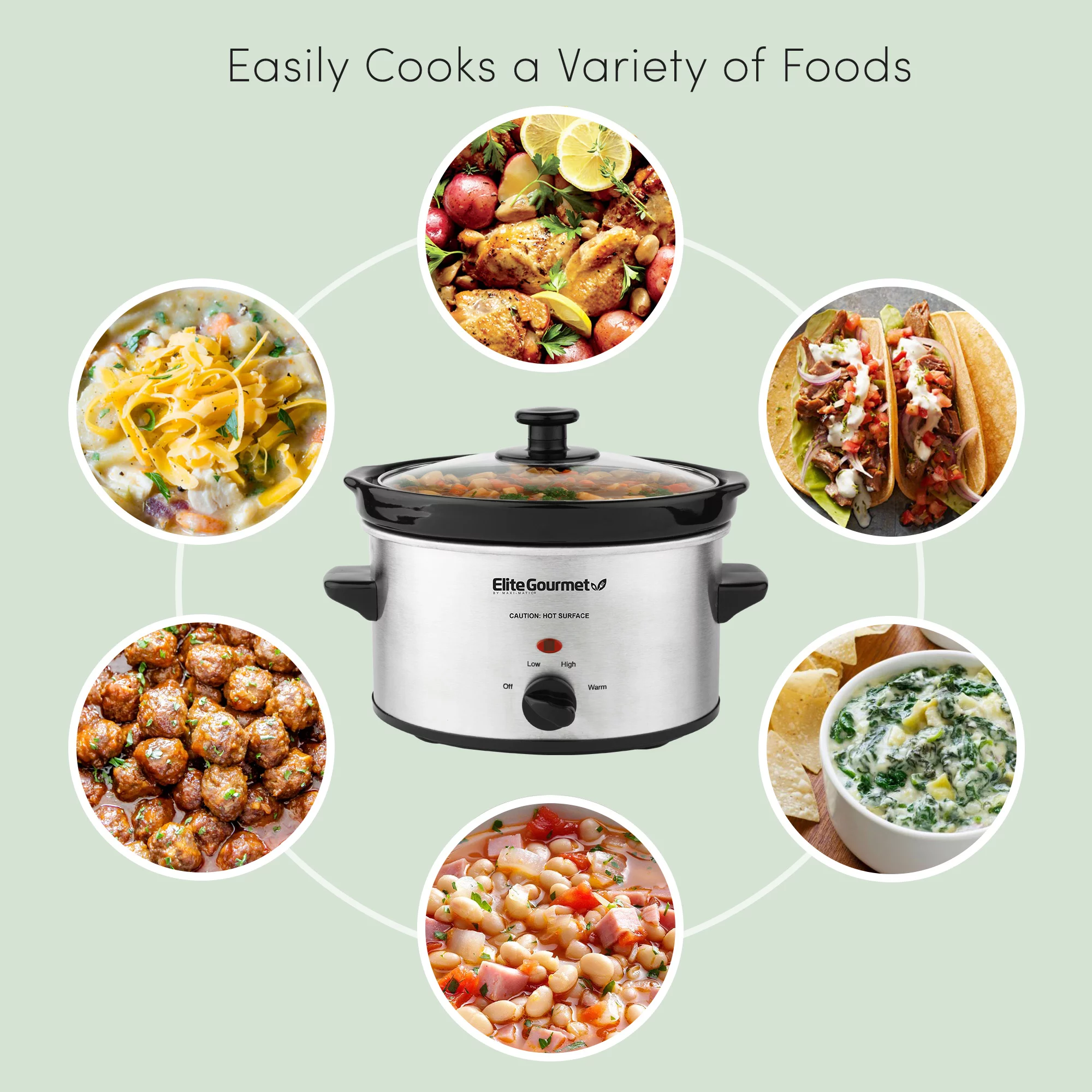 Elite Gourmet 2 Qt Oval Stainless Steel Slow Cooker