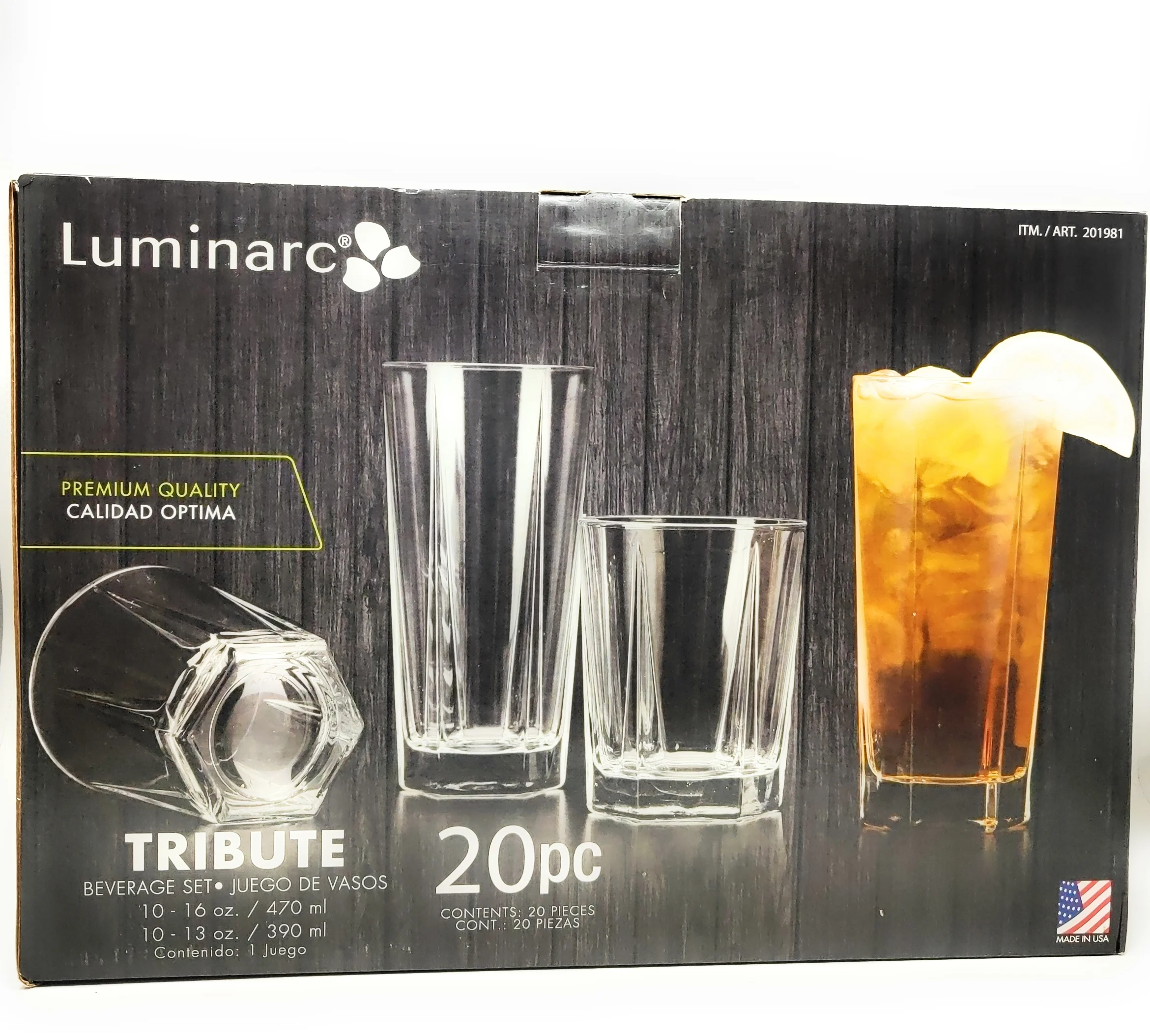 Luminarc Tribute 20-Piece Clear Drinking Glasses and Tumbler Set: 10 - 13 oz. and 10 - 16 oz. Glasses