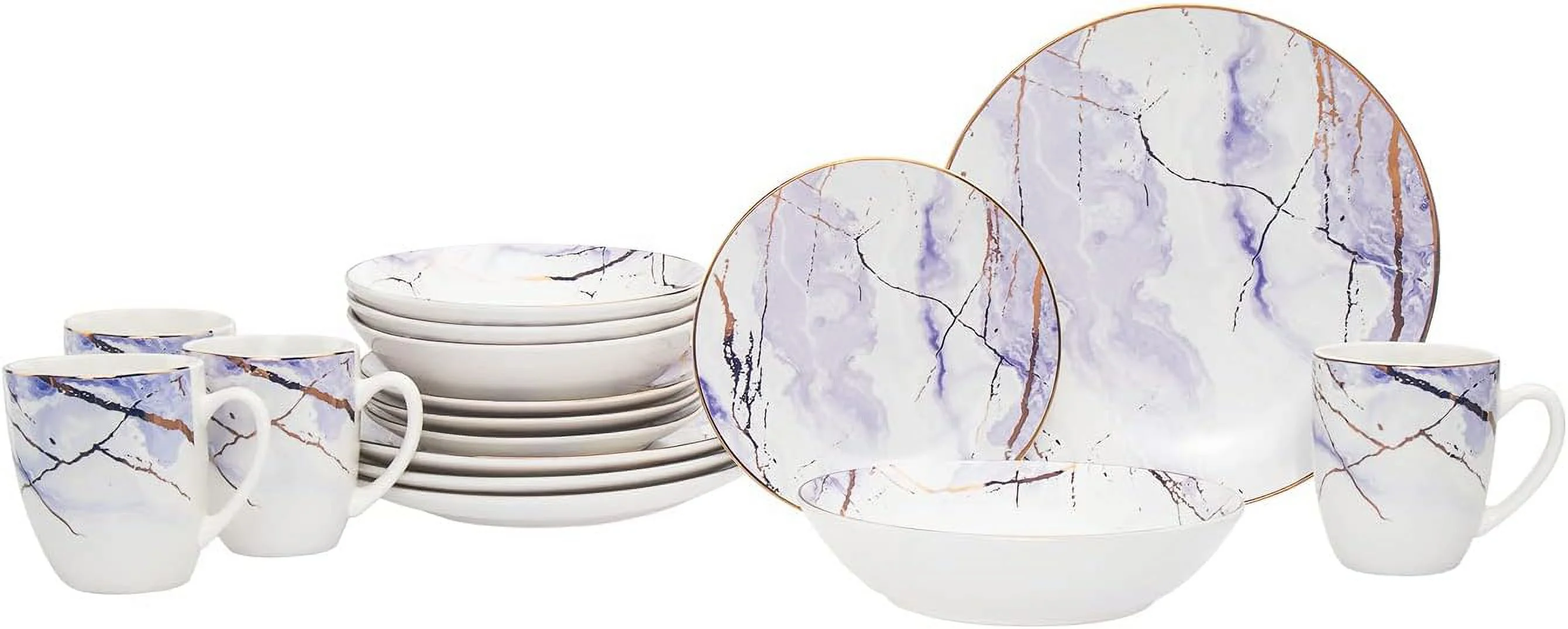 Dinnerware Set With 4 Dinner Plates, 4 Salad Plates, 4 Soup Bowls,4 Coffee Mugs - 16 Piece Set