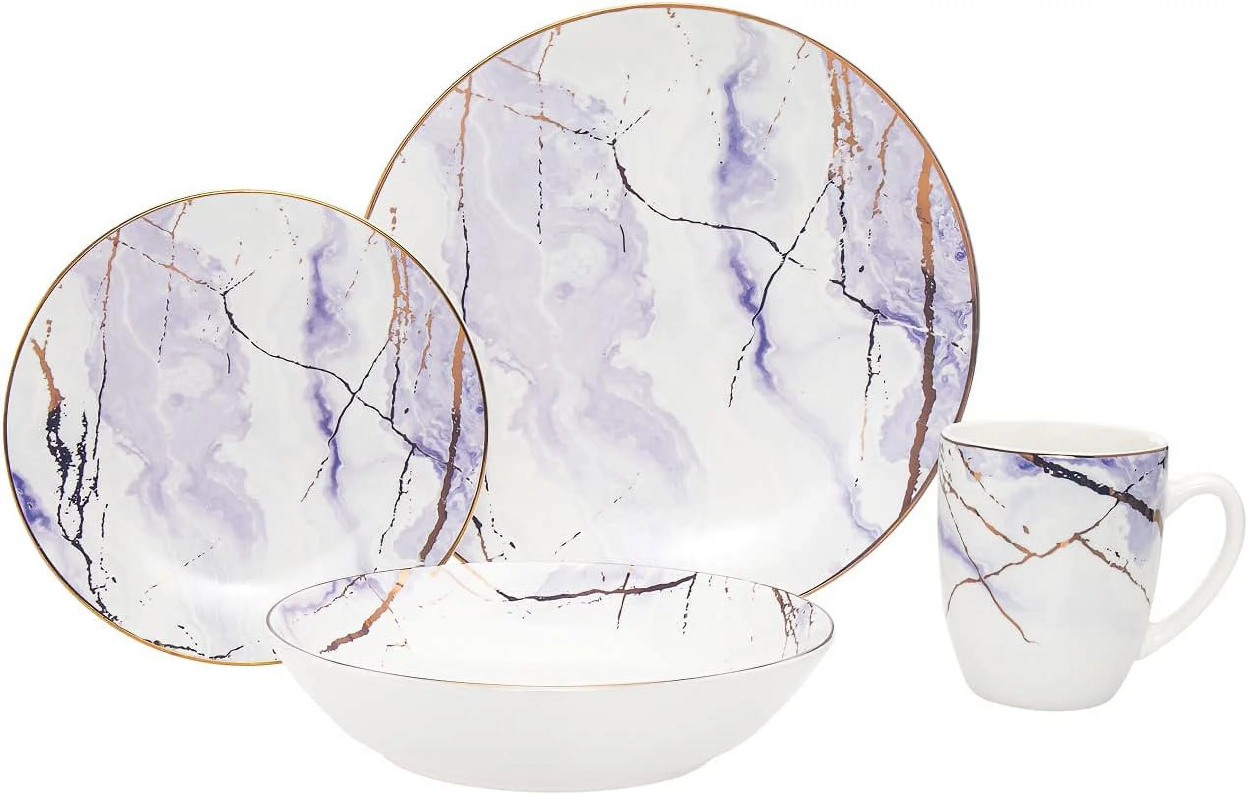 Dinnerware Set With 4 Dinner Plates, 4 Salad Plates, 4 Soup Bowls,4 Coffee Mugs - 16 Piece Set