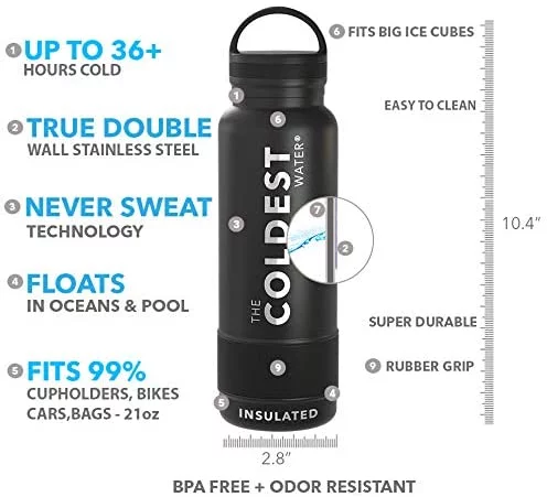The Coldest Water Bottle 21oz Standard Mouth Insulated Stainless Thermos ( Crimson Red, 21oz)