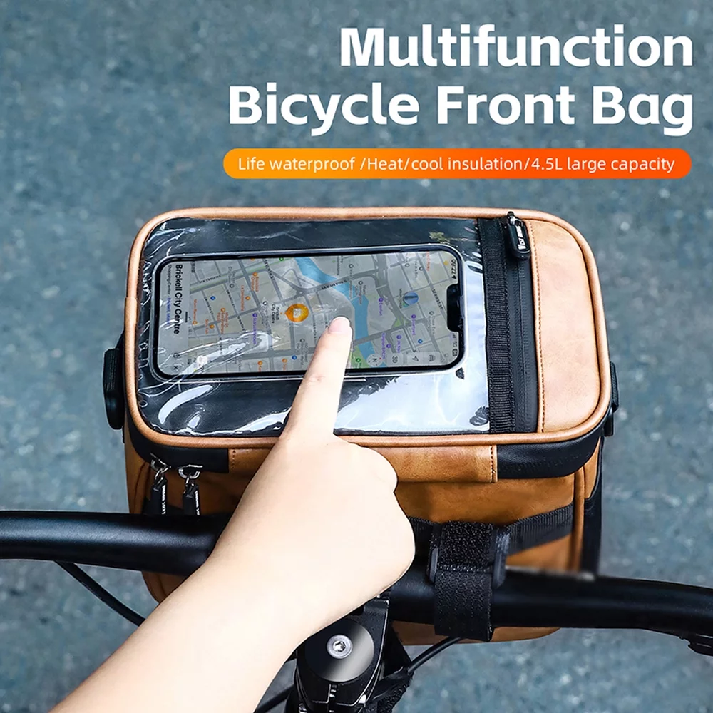 moobody Multifunctional Handlebar Bag Waterproof TouchScreen MobilePhone Bag Bike Front Bag Thermal Insulation and Cold Insulation PU Leather Bag Cycling Bag