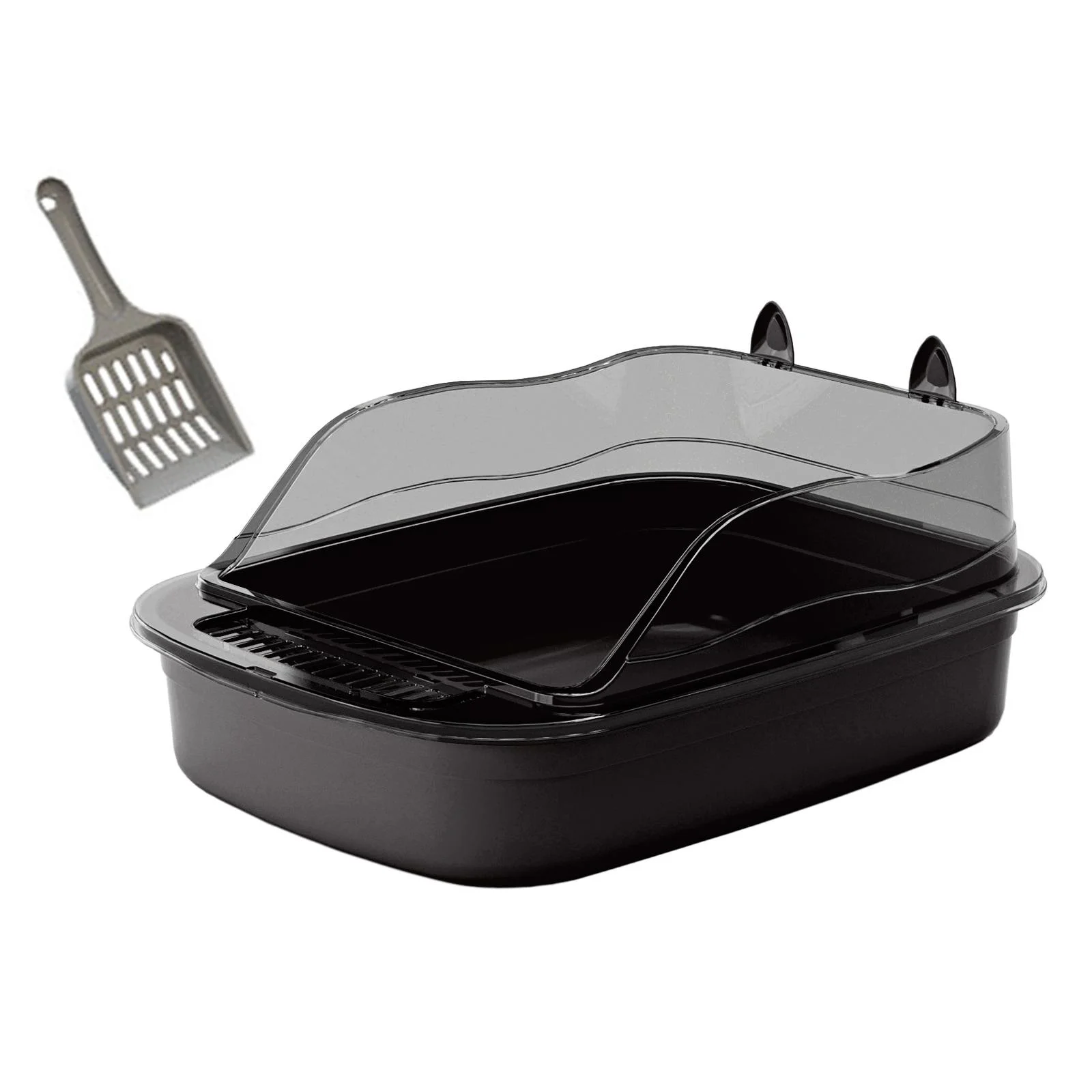 Gazechimp Cat 50x34x18cm Cartoon Appearance Cat Sandbox Kitten Potty Toilet black