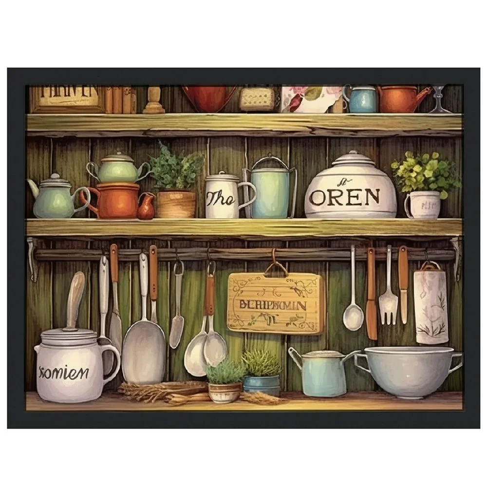 C04-GENYS Rustic Kitchen Wall Art Farmhouse Kitchen Pictures Wall Decor Tableware Motivational Canvas Painting Farm Kitchen Sign Framed Artwork for Kitchen Dining Room