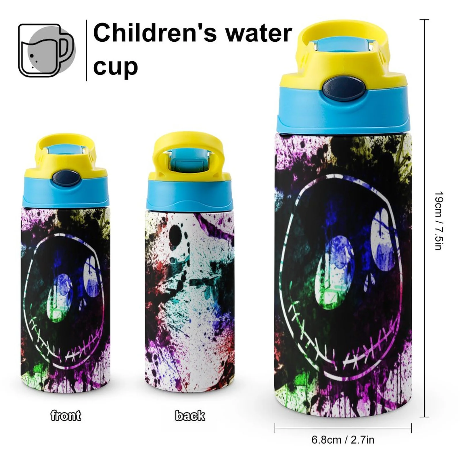 Jack Skellington The Nightmare Before Christmas Kid's Insulated Water Bottle With Straw Vacuum Stainless Steel Cup Leak-Proof Children Toddler Thermoses