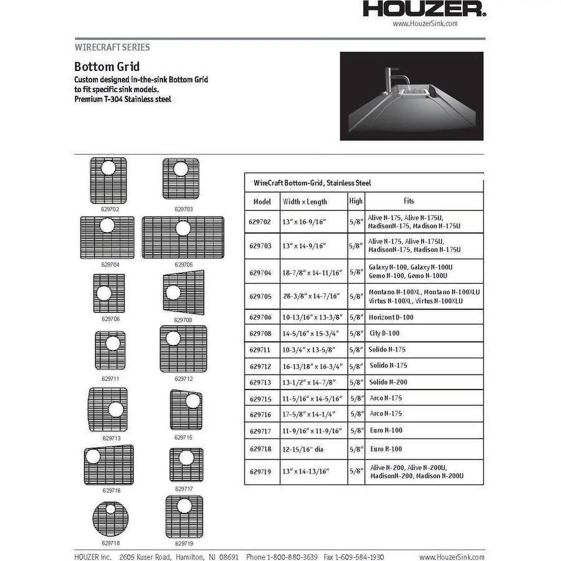 Houzer 629705 N/A Stainless Steel Wirecraft Bottom Grid 28-5/13-inch by 14-6/13-inch by 5/8-inch