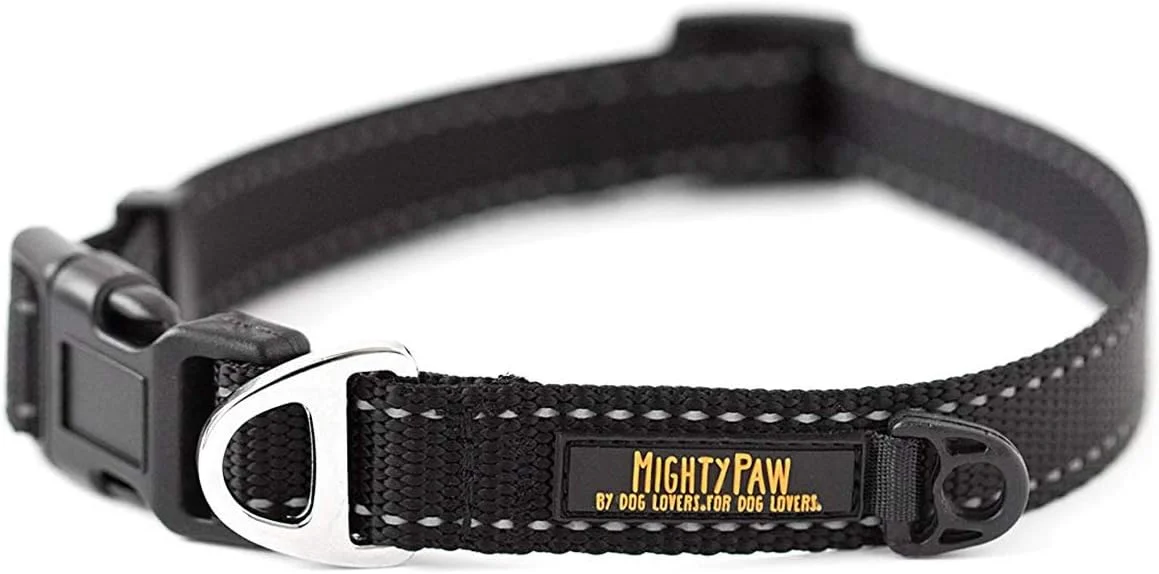 Mighty Paw Reflective Dog Collar | Premium Nylon, High Visibility Pet Collar with Buckle and Reflective Stitching, Light Weight and Adjustable, Perfect for Small and Large Dogs