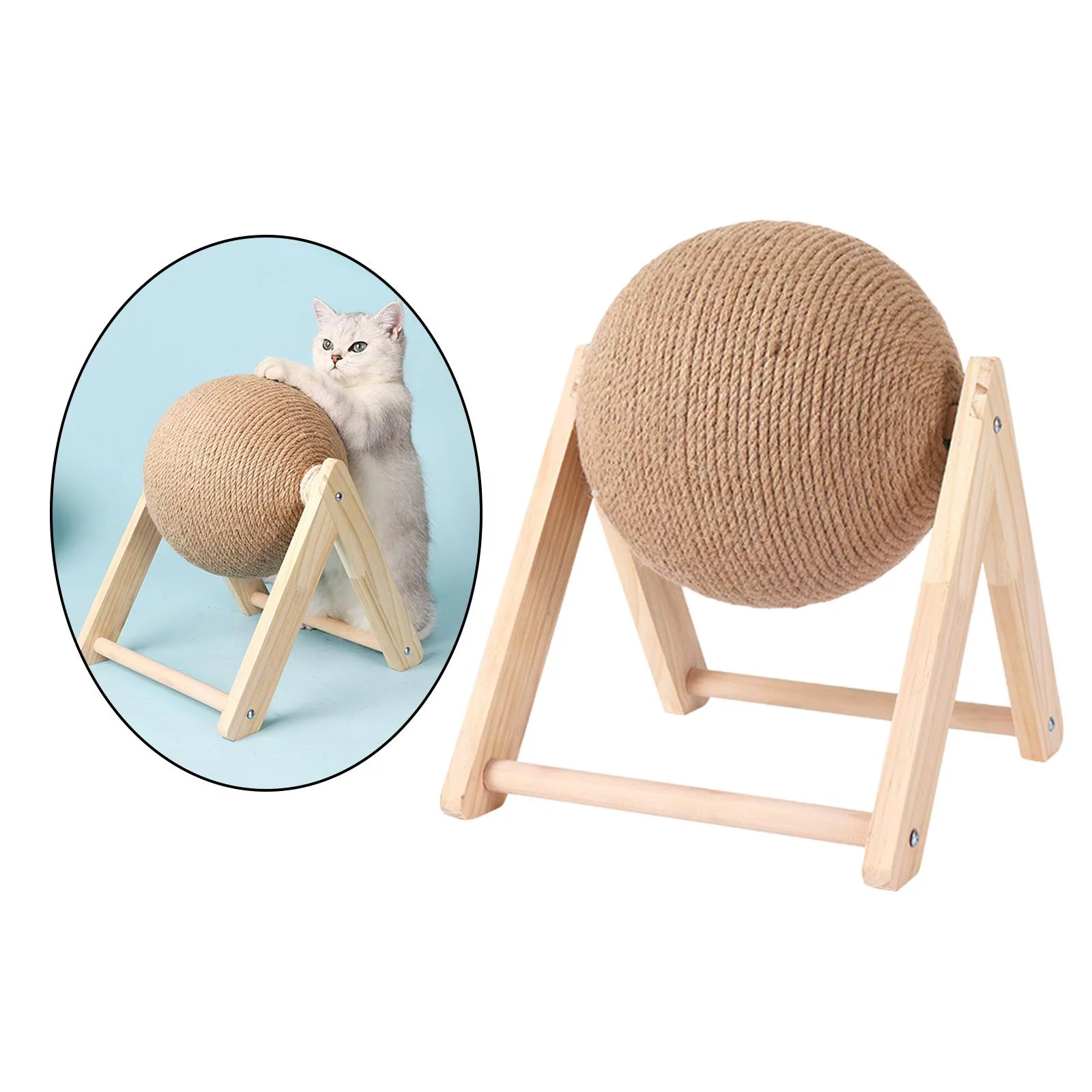 2021 Pet Cat Scratcher Toy Wooden Natural Sisal Rope Ball Cat Scratching Ball AU 8.66x7.09x6.29 inch