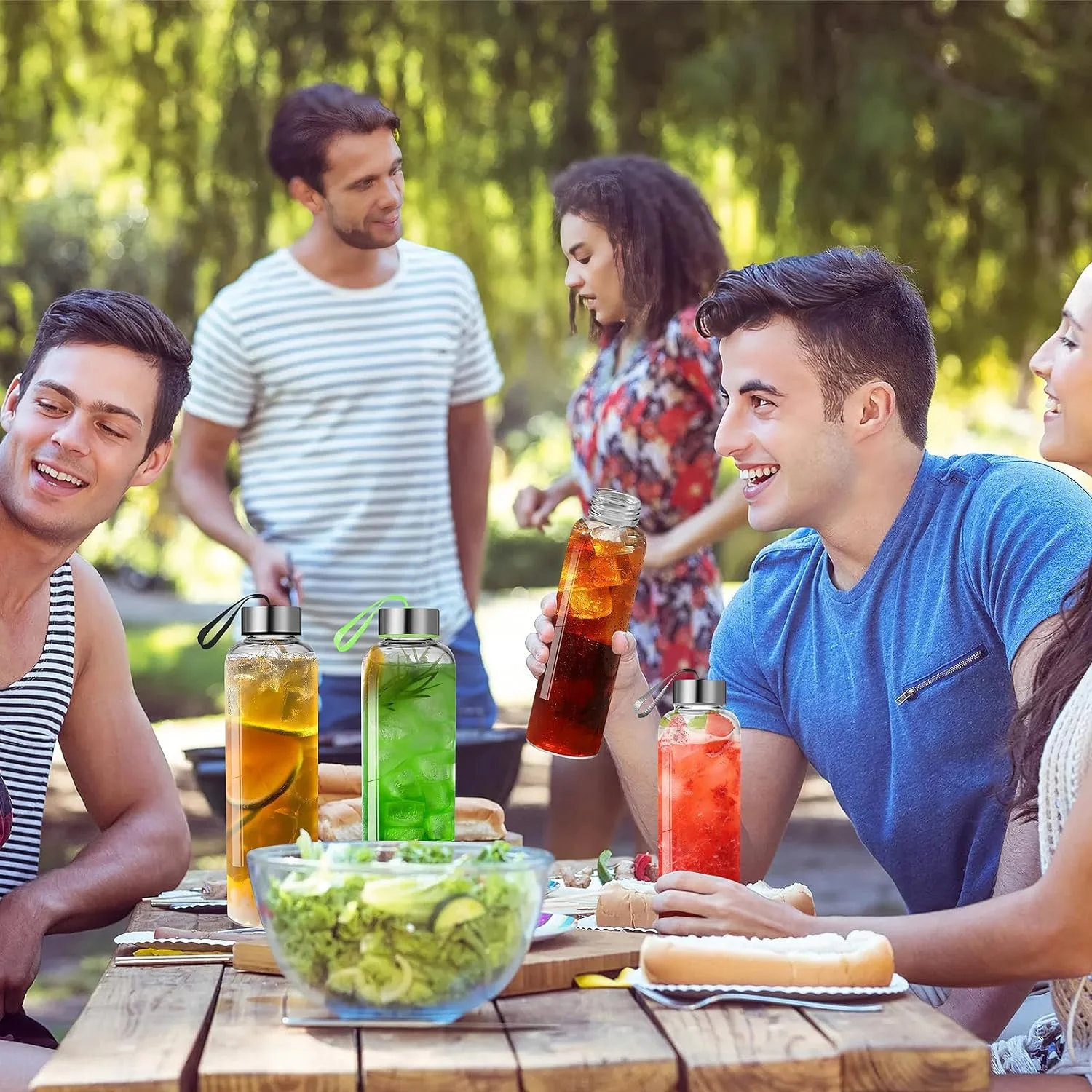 Goldarea 3 Pcs 18oz Portable Glass Water Bottles with Screw Cap,Clear&Easy Clean.