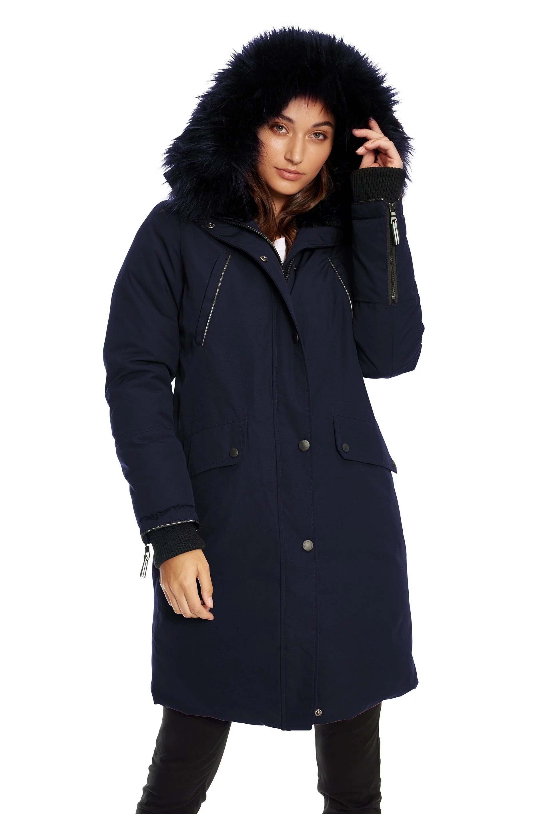 Alpine North, Laurentian - Women's Vegan Down Long Parka Jacket - Water Repellent, Windproof, Warm Insulated Winter Coat with Faux Fur Hood