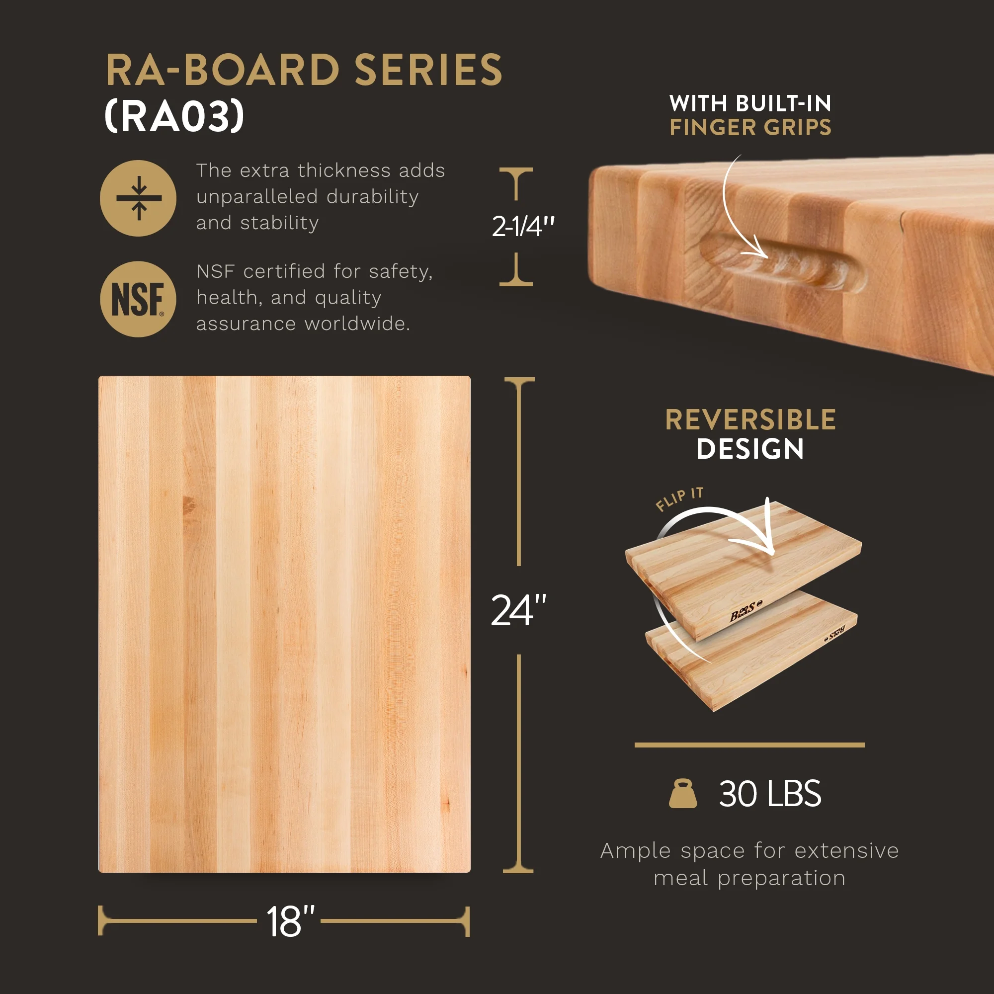 John Boos Maple Wood Cutting Board for Kitchen Prep, 24