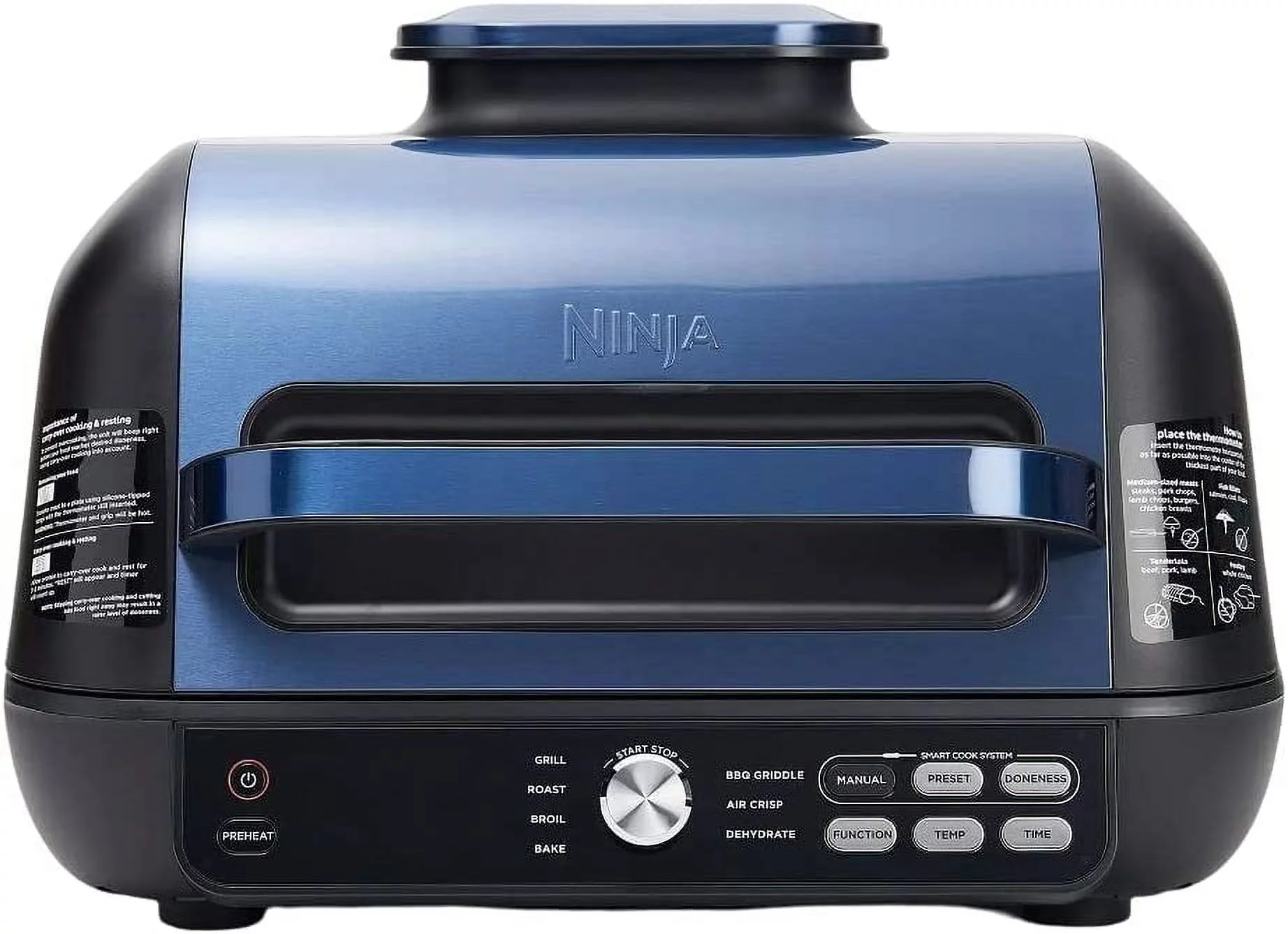Ninja IG651 QNV Foodi Smart XL Pro 7-in-1 Indoor Grill/Griddle Combo, use Opened or Closed, with Griddle, Air Fry Smart Thermometer NAVY BLUE (Refurbished)