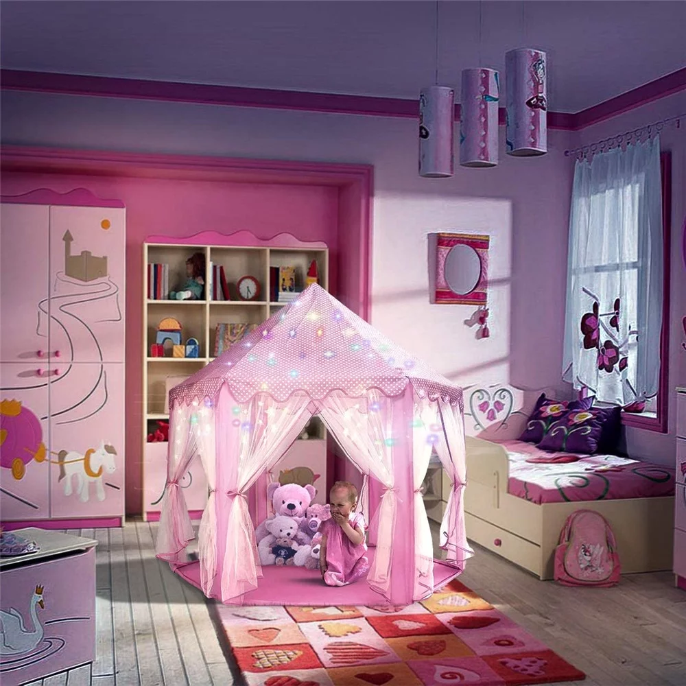 Willwolf Princess Castle Play Tent, Outdoor Indoor for Kids Gift with Lights, Portable Kids Children Play Tent