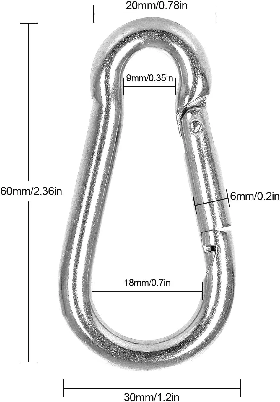 30PCS 2.36 inch Spring Snap Hook, 304 Stainless Steel Carabiner Clips, M6 Keychain Heavy Duty Quick Link for Camping Hiking Swing Gym Hammock Fishing