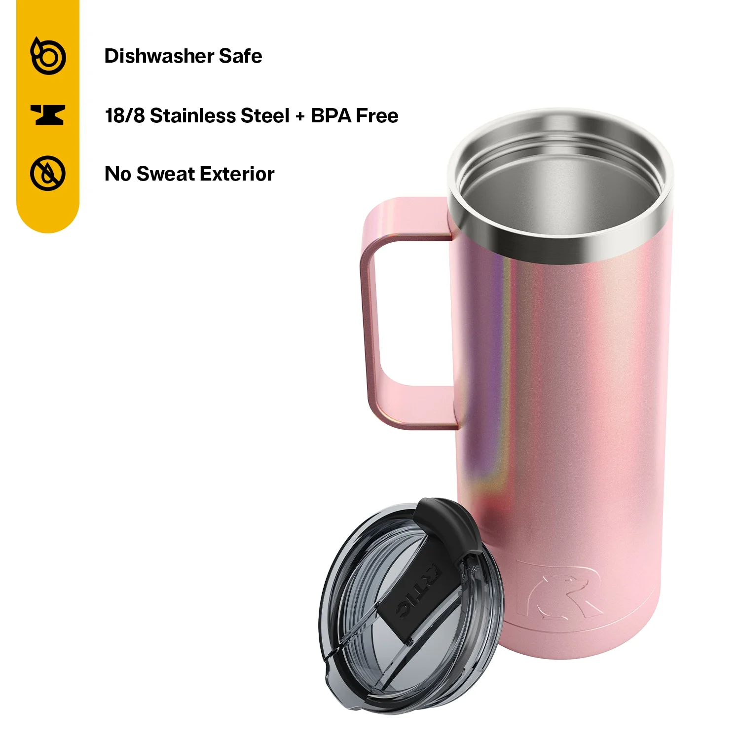 RTIC 20 oz Stainless Steel Insulated Travel Mug, Splash-Proof Lid, Dusty Rose Glitter