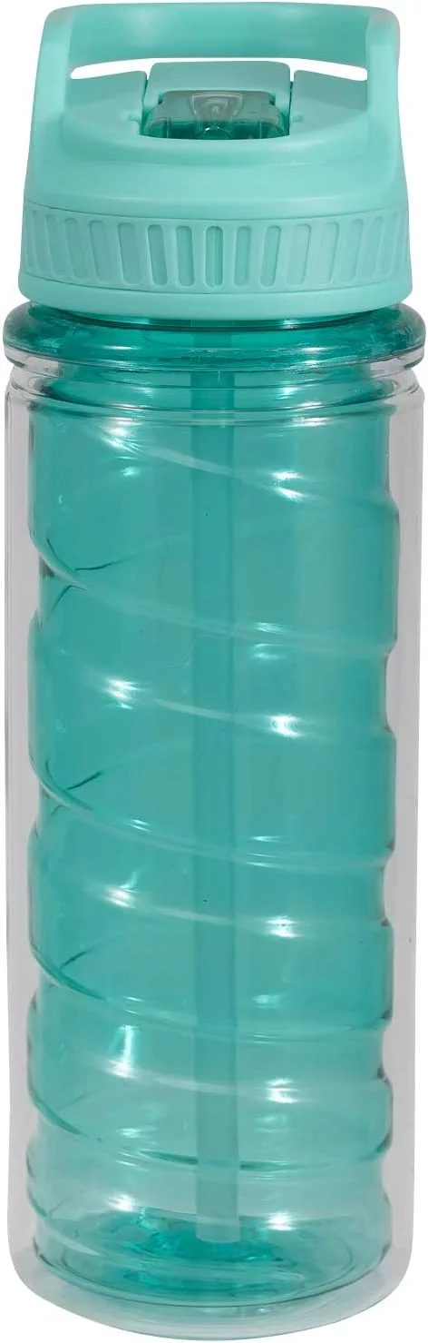Cool Gear Tritan Twist Shatter Proof Water Bottle with Sipper Lid and Finger Loop Cap, 16 Ounce, 2 Packs