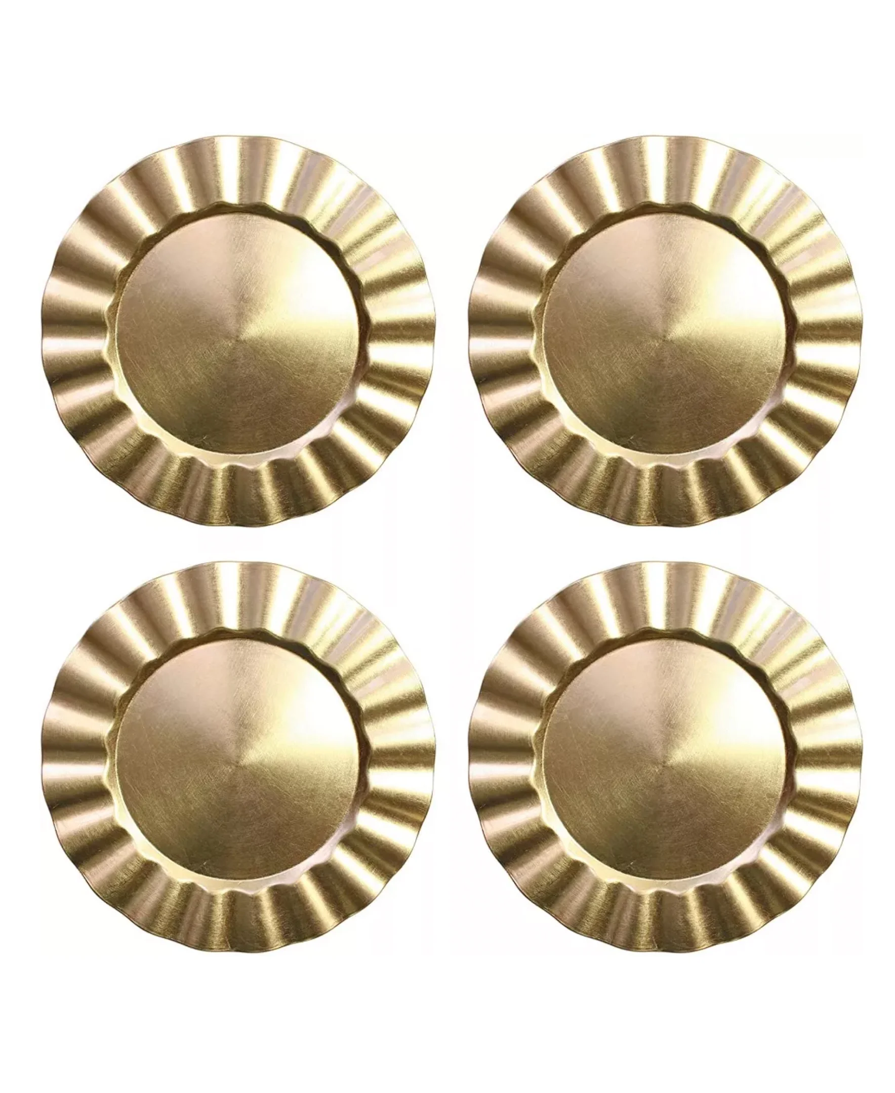 American Atelier, Round, Ruffled Melamine Decorative Gold Charger Plates, Set of 4, 13
